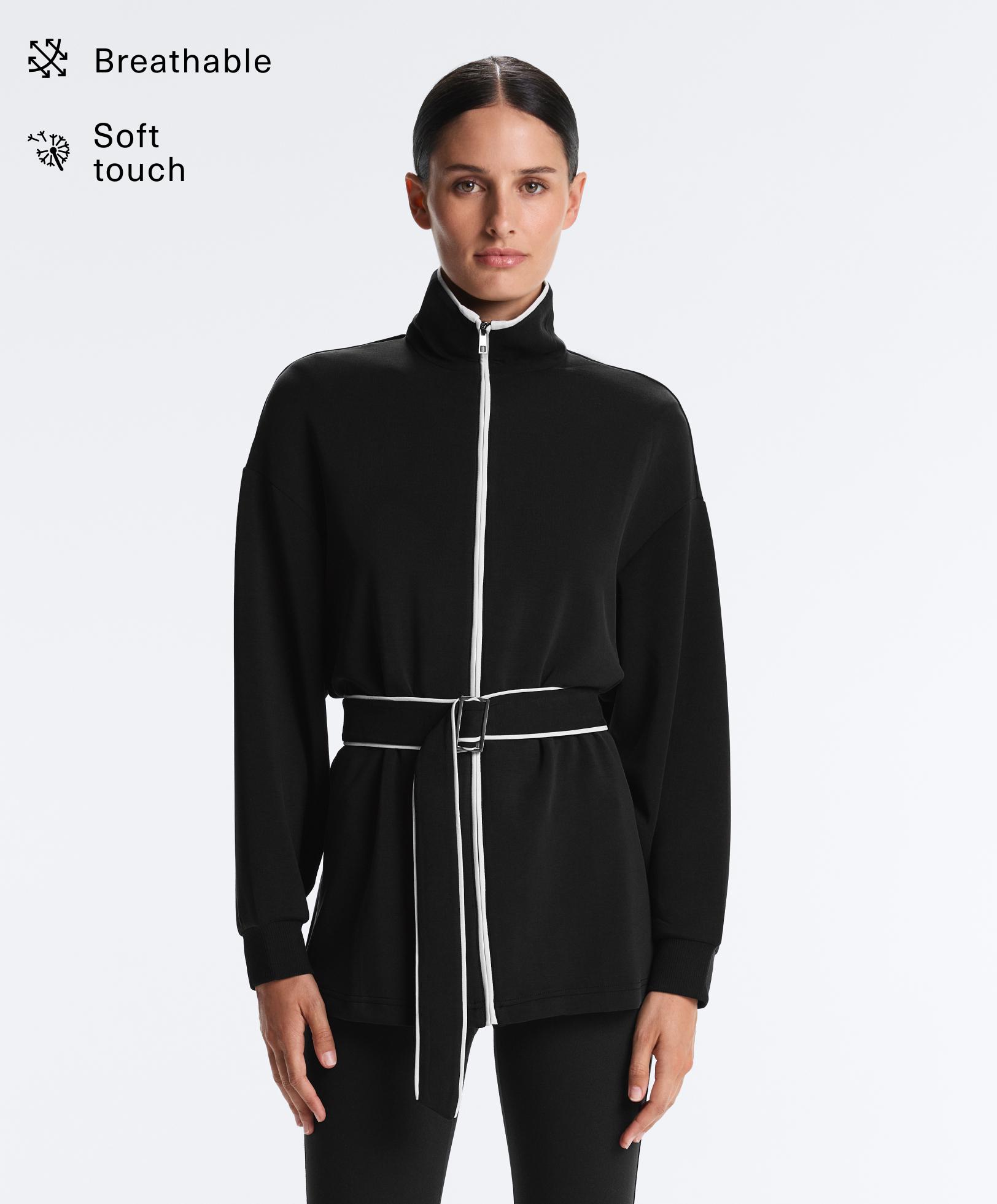 Veste longue piping contrastant avec modal toucher doux Veste longue piping contrastant avec modal toucher doux