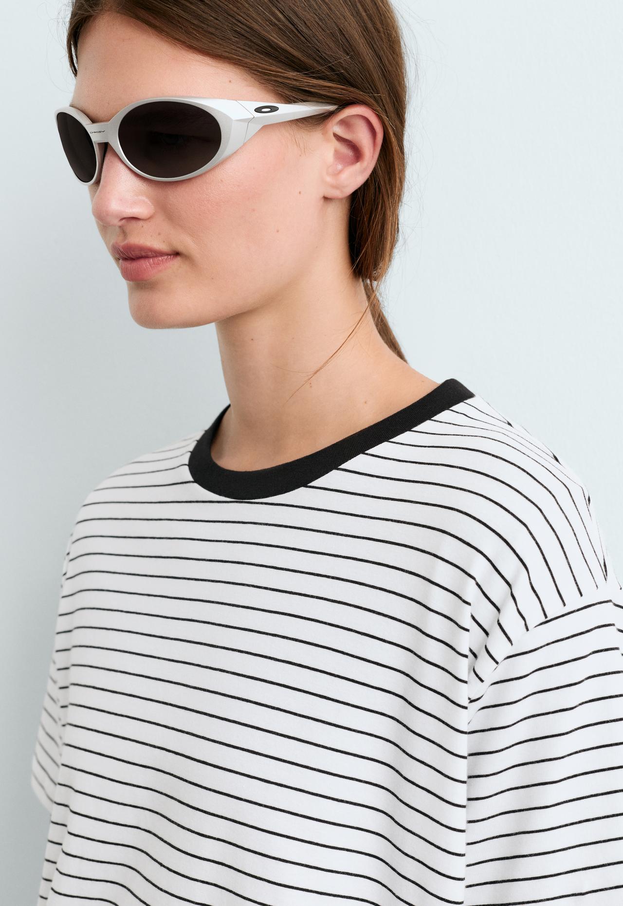 Boxy short-sleeved striped cotton blend T-shirt — WHITE