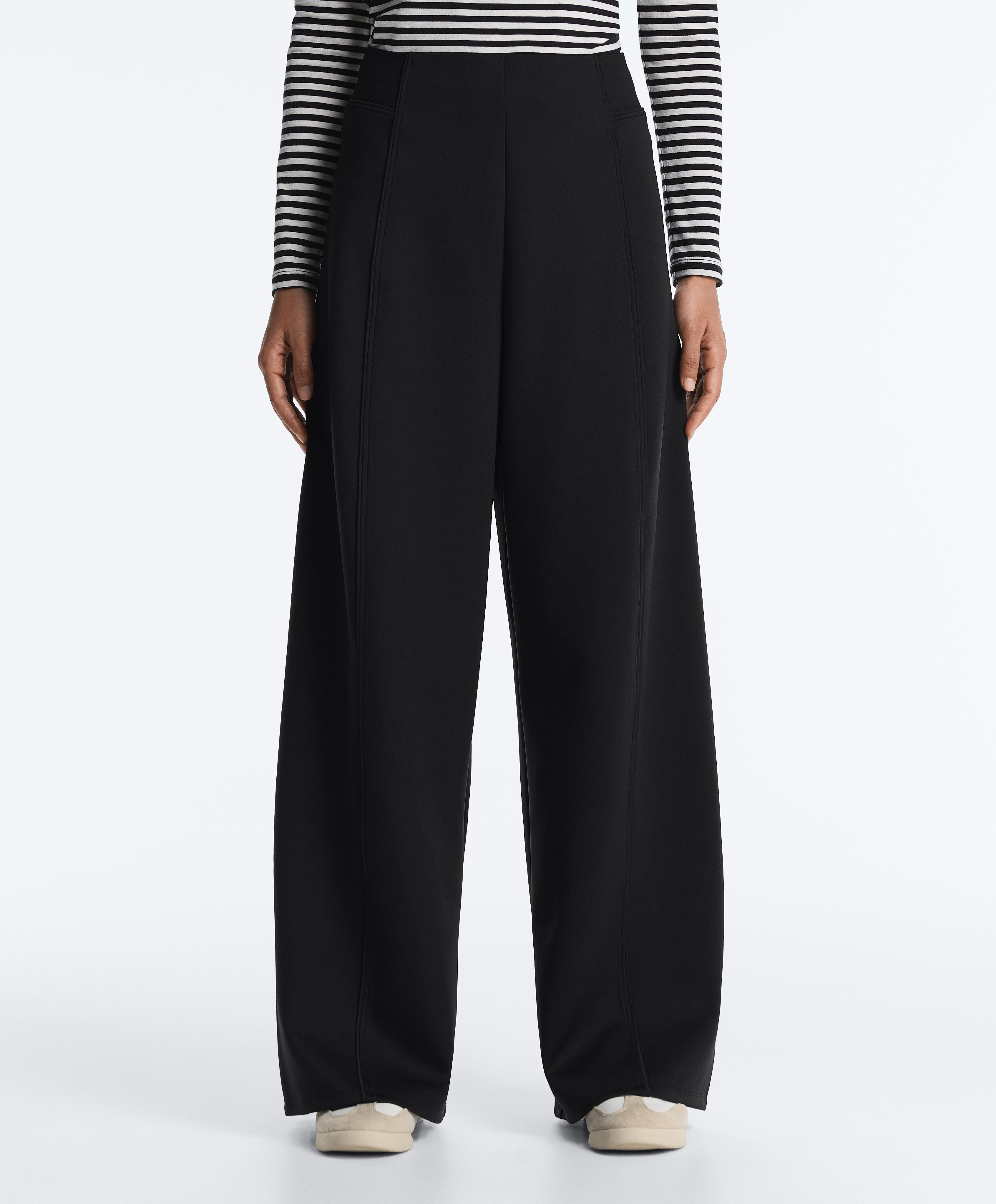 Neoprene effect high rise wide-leg trousers — BLACK