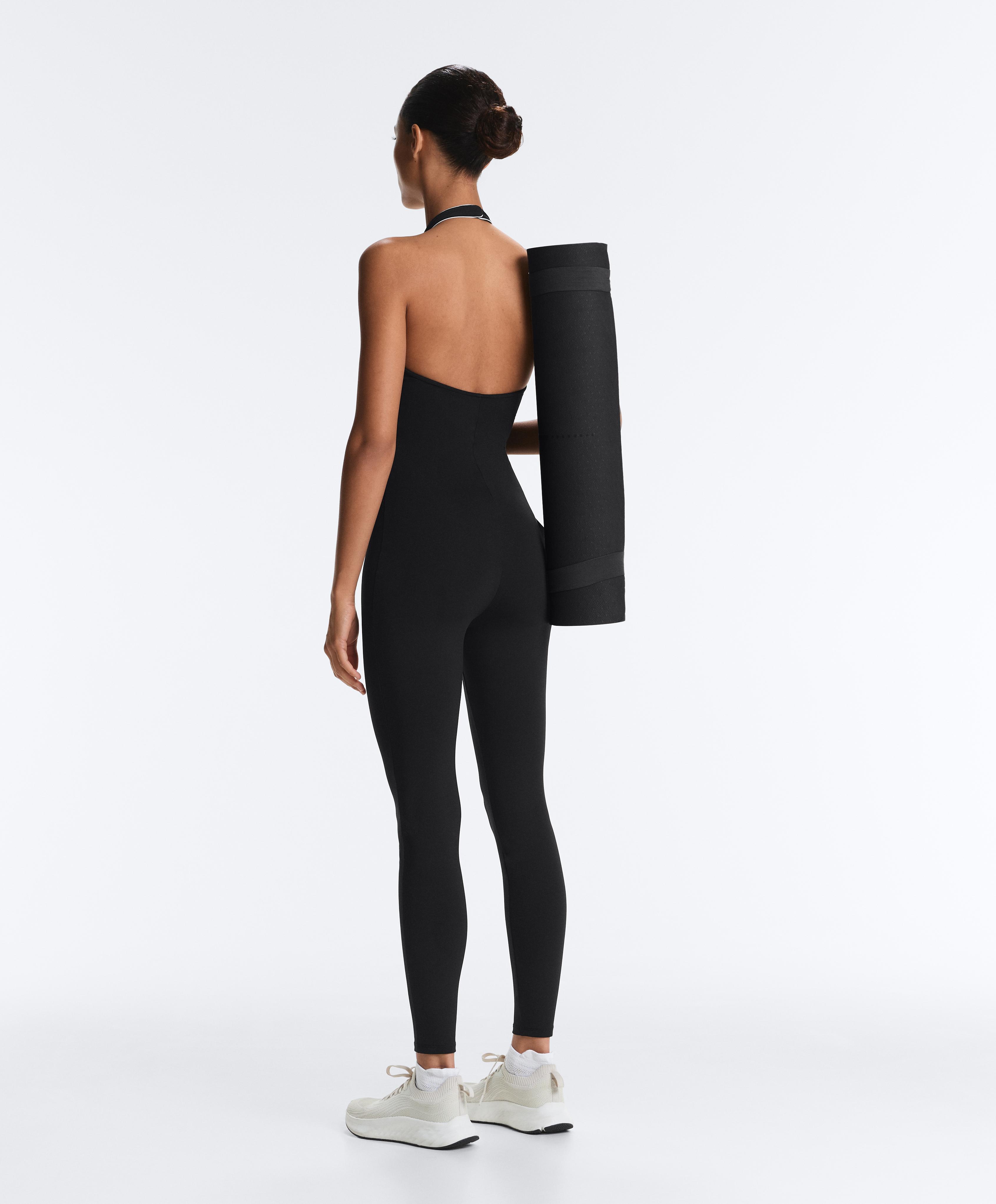 Comfortlux long jumpsuit with tie — BLACK