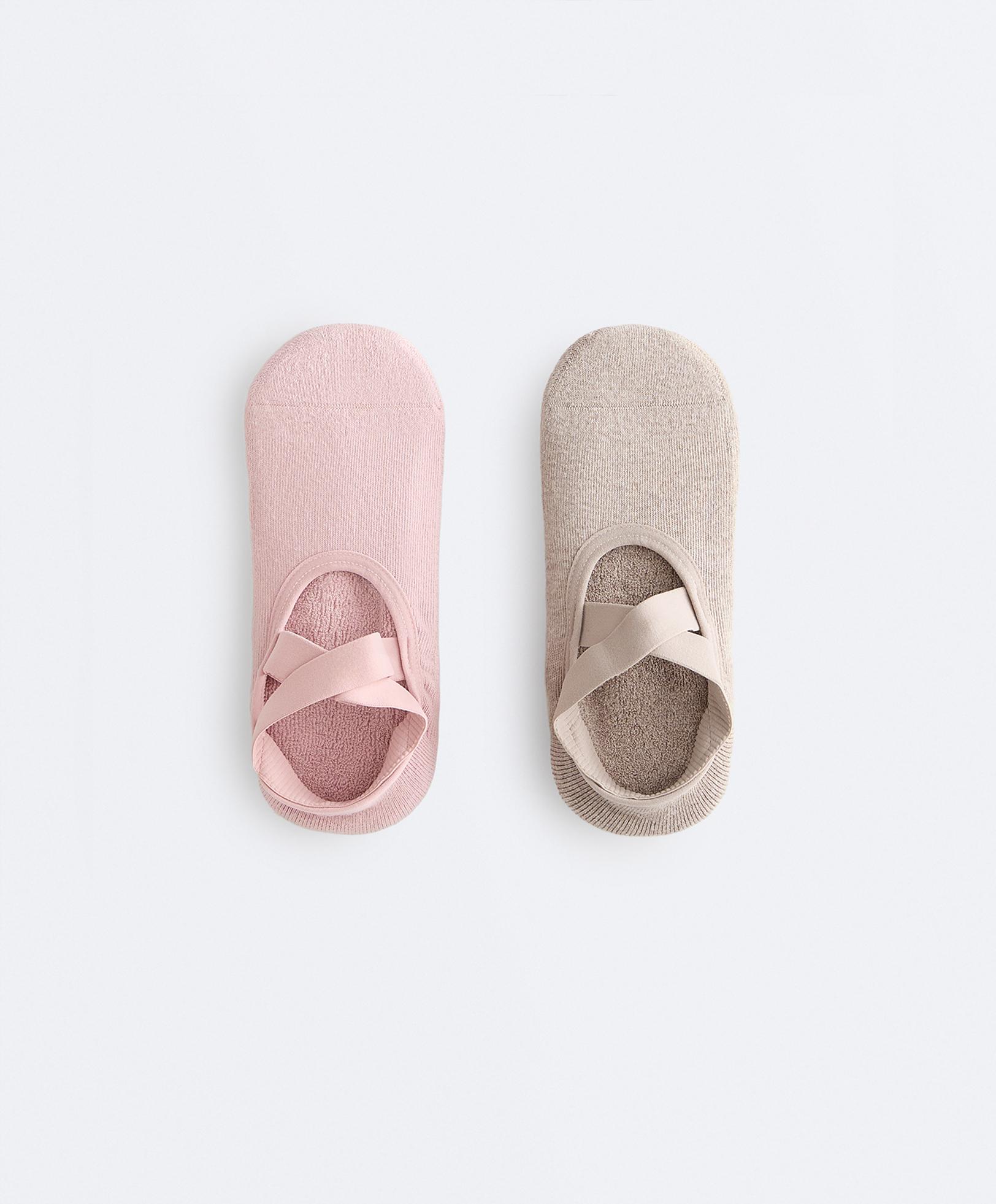 2 pairs of padded cotton blend yoga and Pilates socks with crossover straps — BARLEY