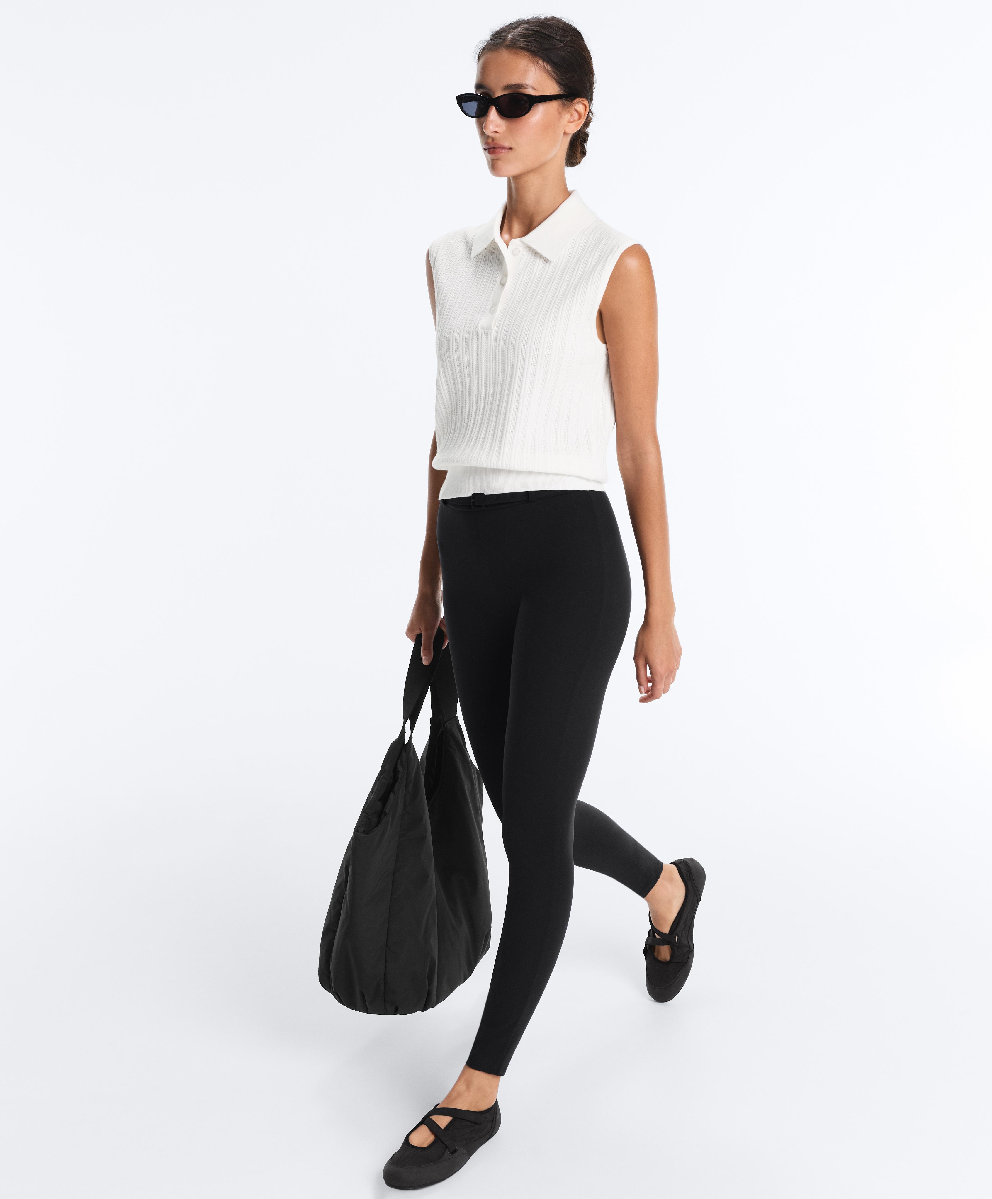 Comfortlux high-rise 65cm ankle-length leggings with belt — BLACK