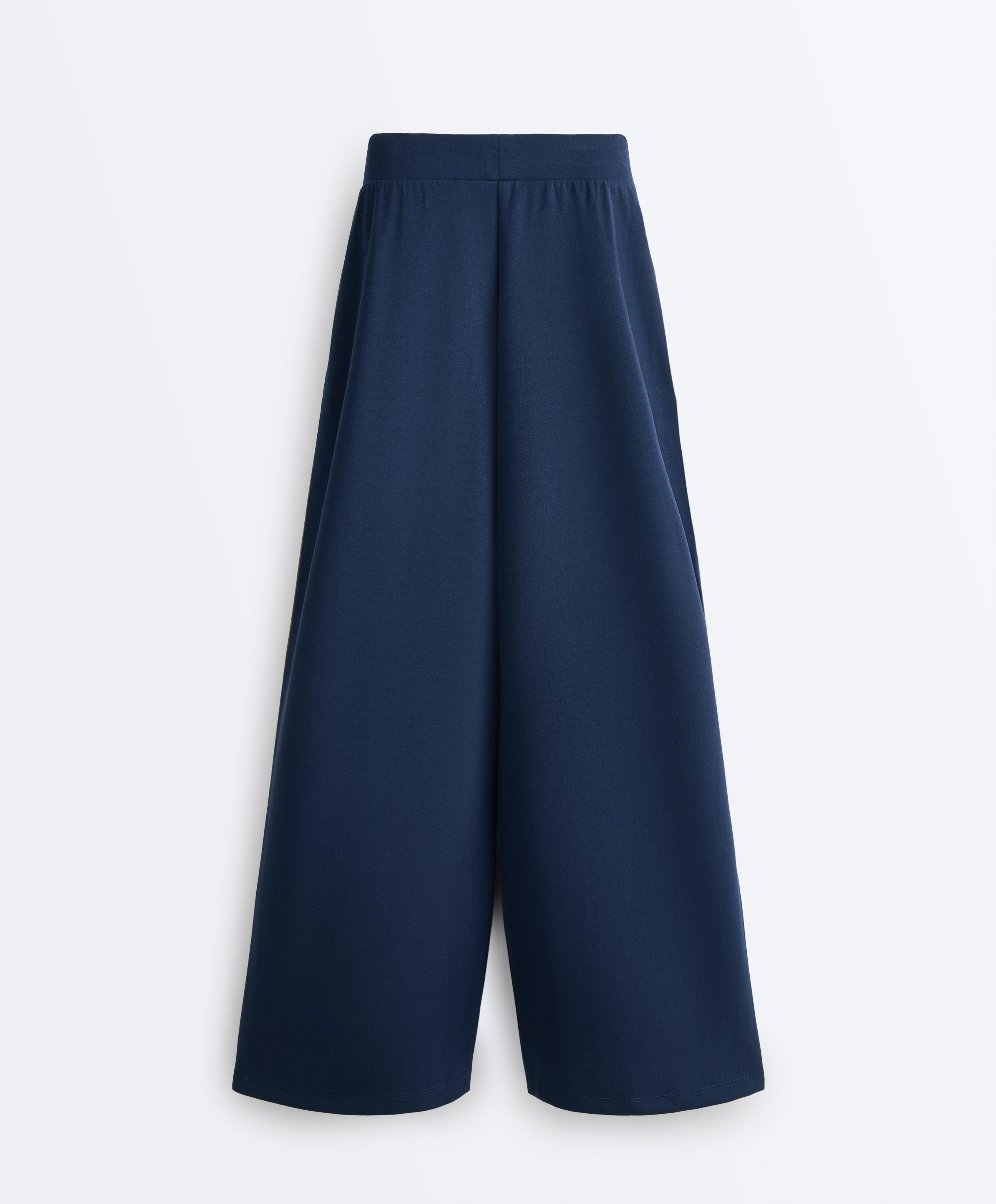 Twill straight-leg trousers with side tape — NAVY BLUE