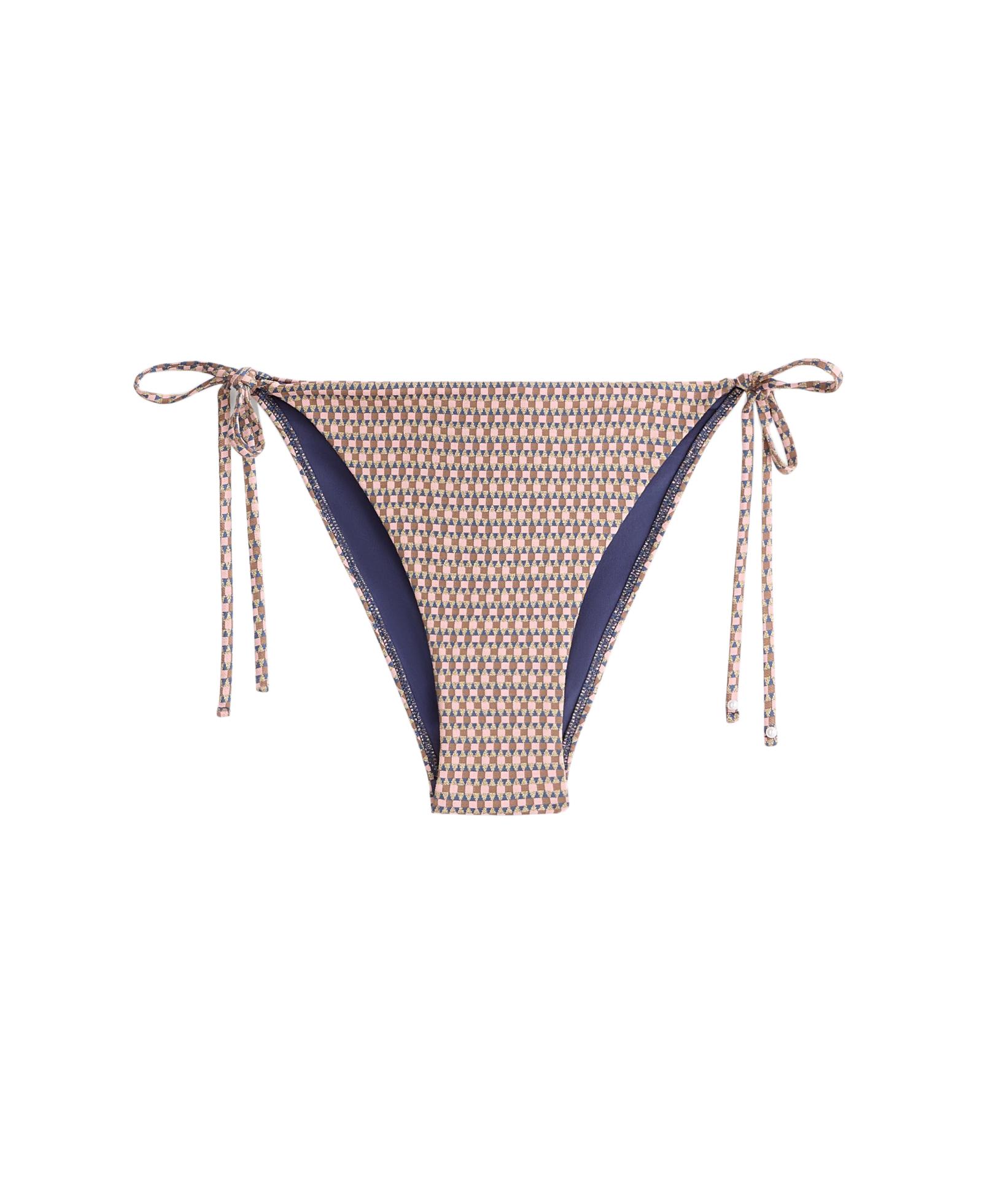 Metallic thread mini print medium-coverage bikini briefs with ties — PINK