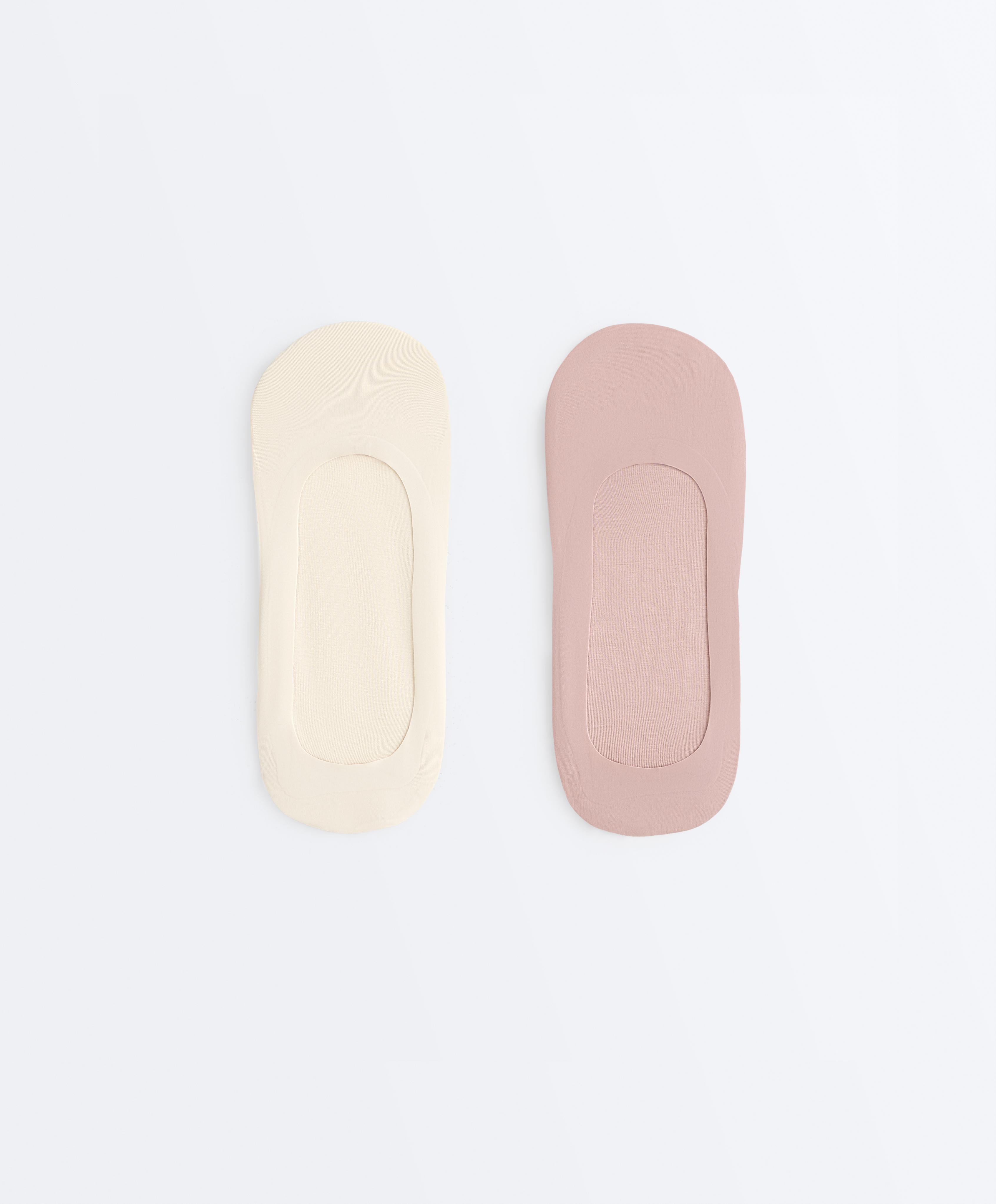 2 pairs of medium-cut invisible microfibre socks — PALE PINK