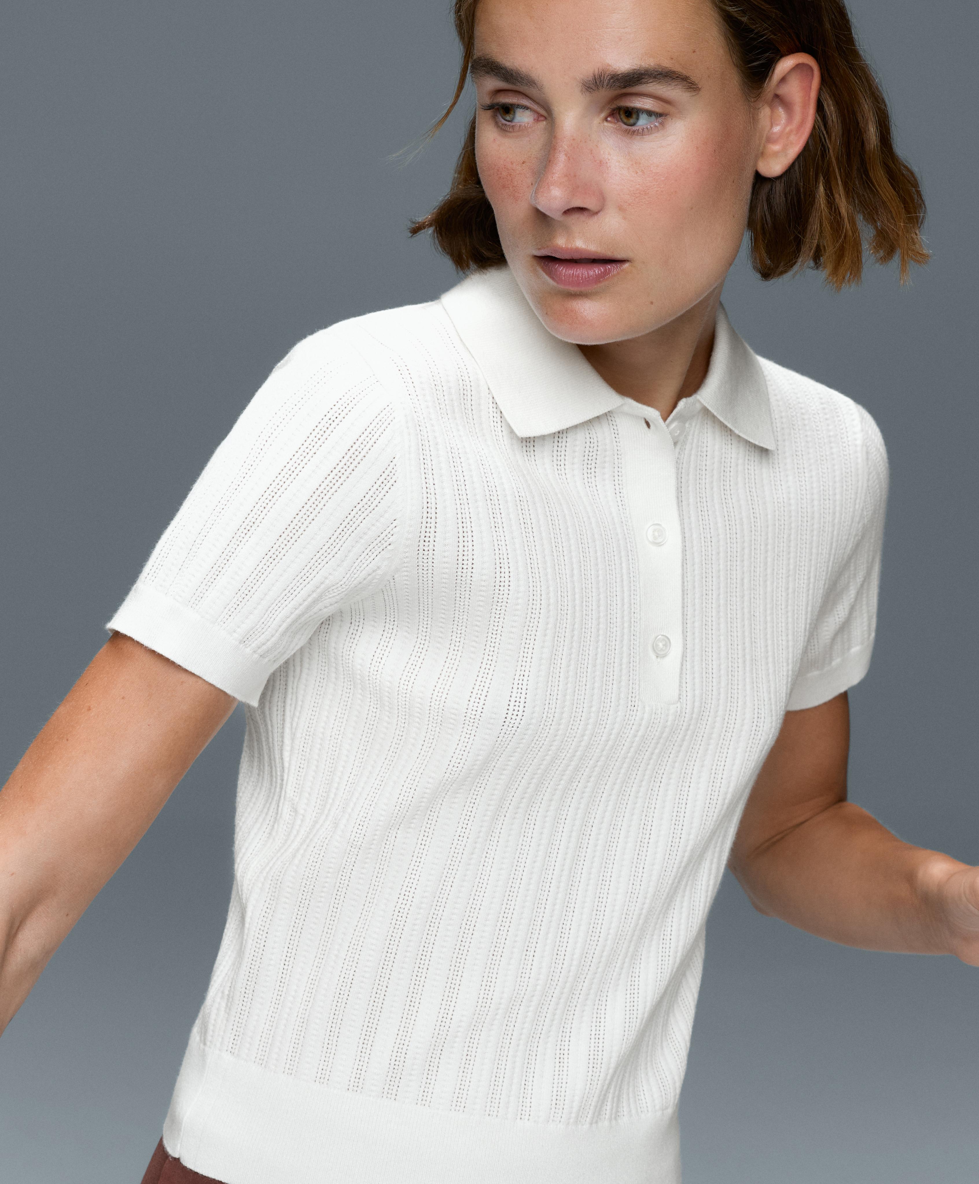 Short sleeve open knit polo shirt — WHITE