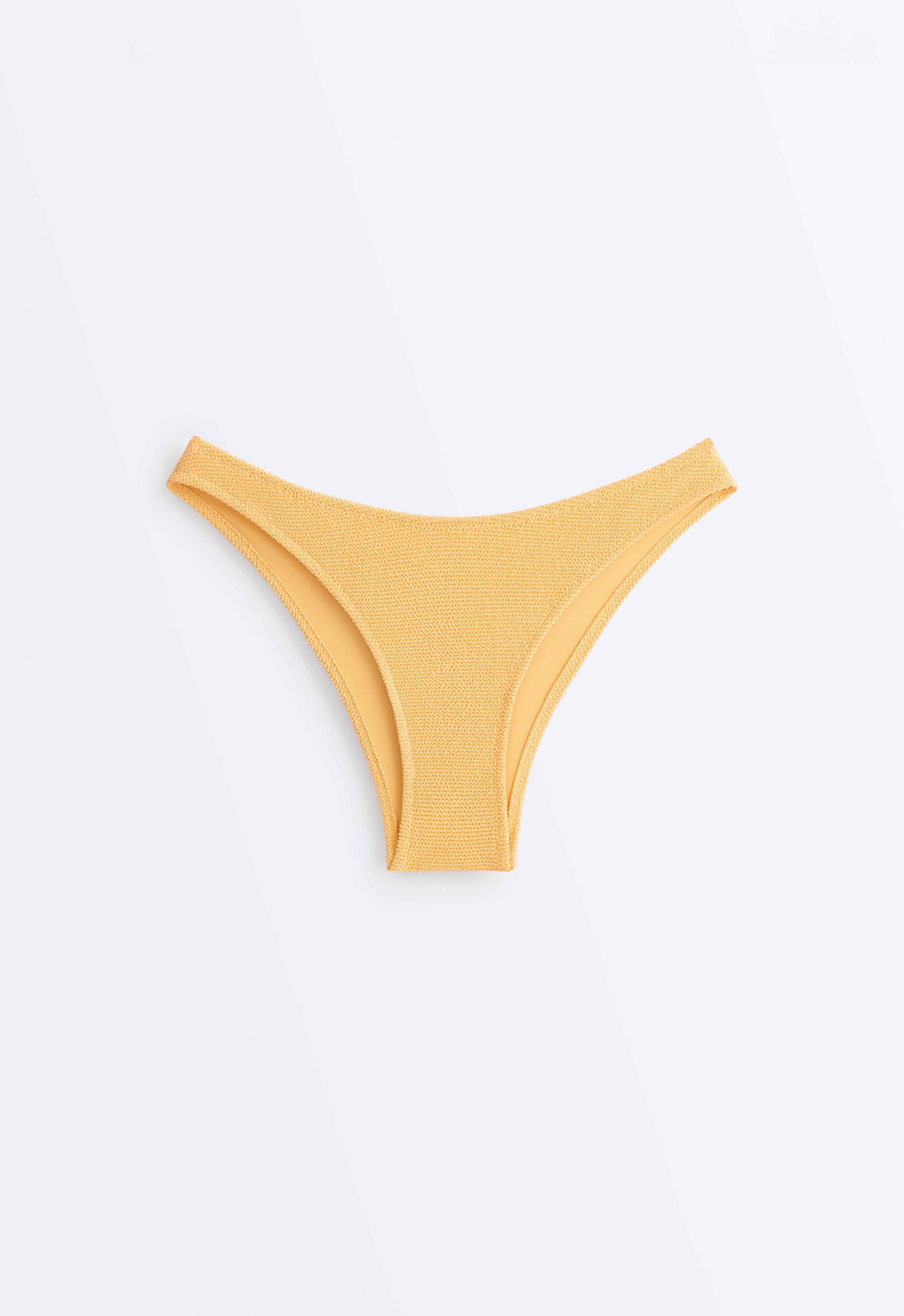 Medium-coverage U-cut crinkle bikini briefs — BURNT YELLOW