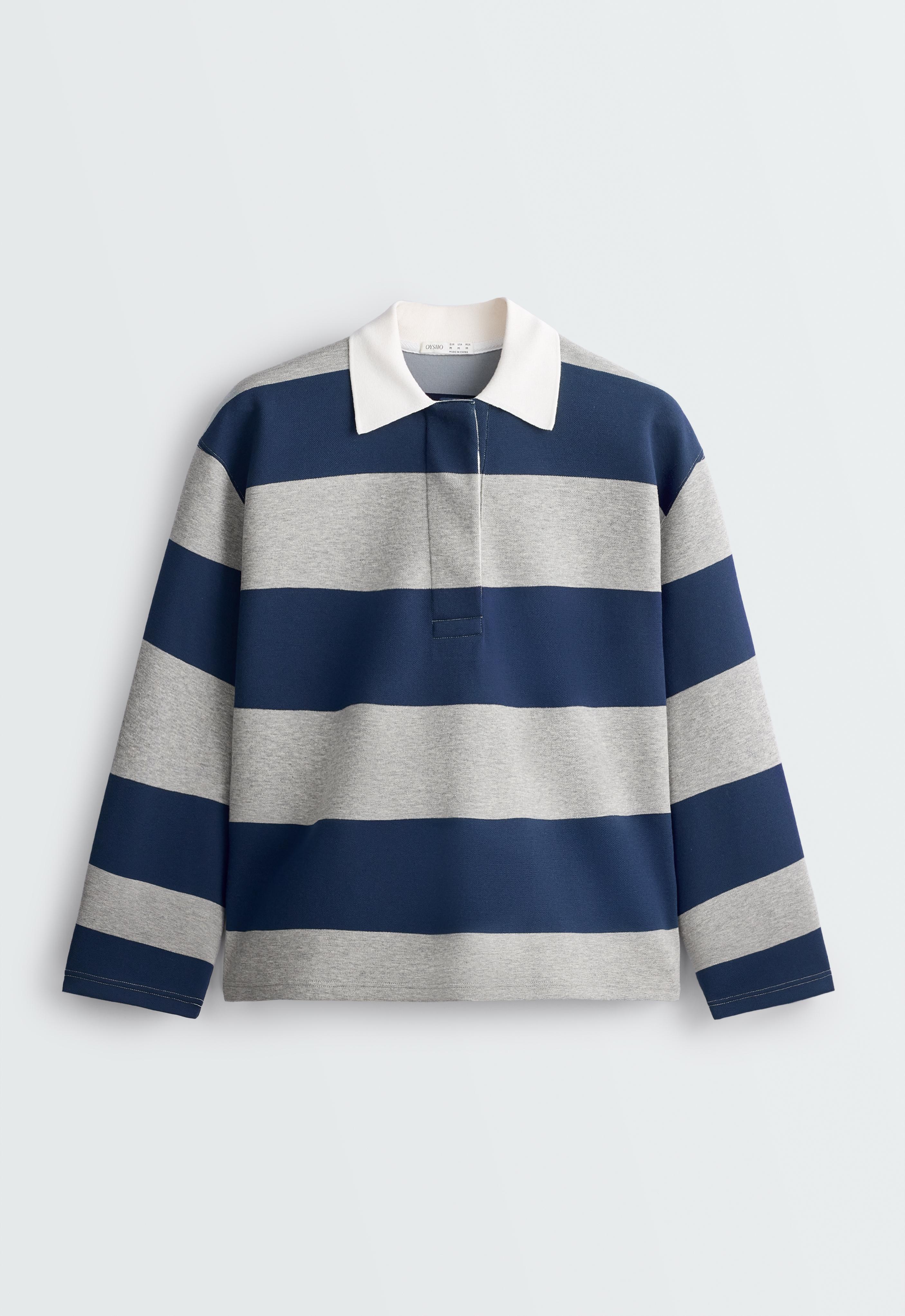 Striped jacquard cotton piqué polo shirt — DARK GREY