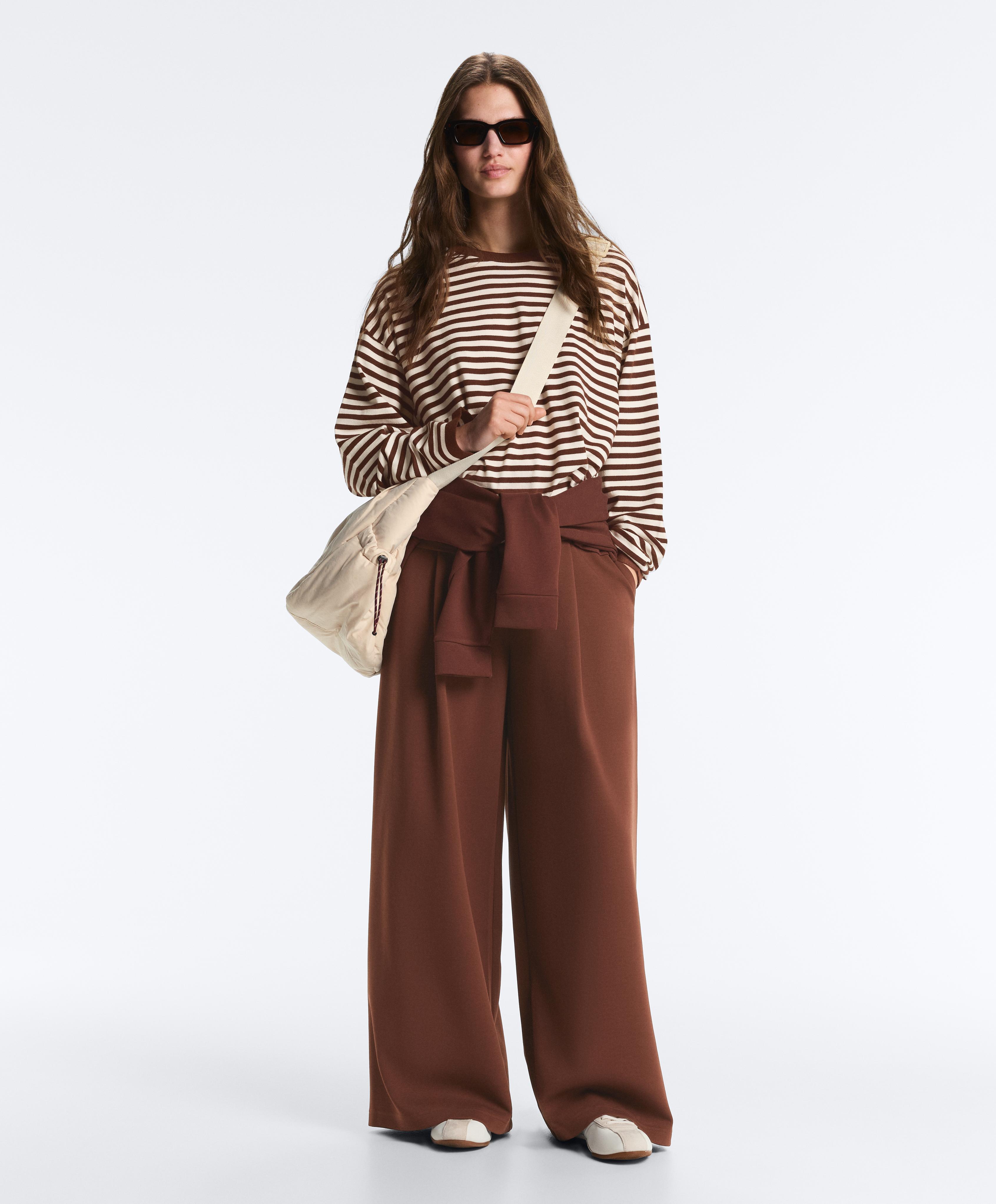 Wide-leg high-rise piqué trousers