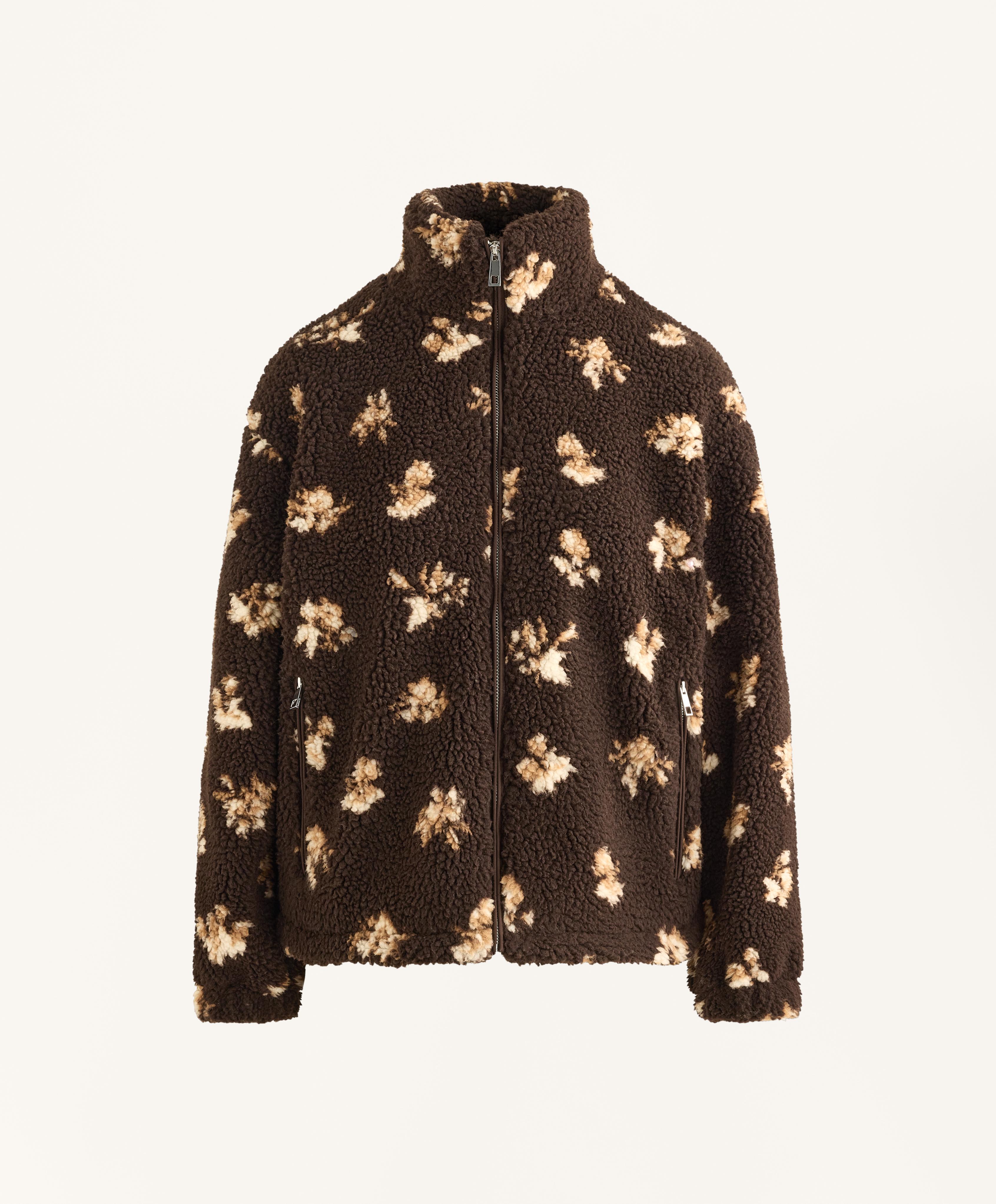 Faux-shearling floral print jacket — CLAY
