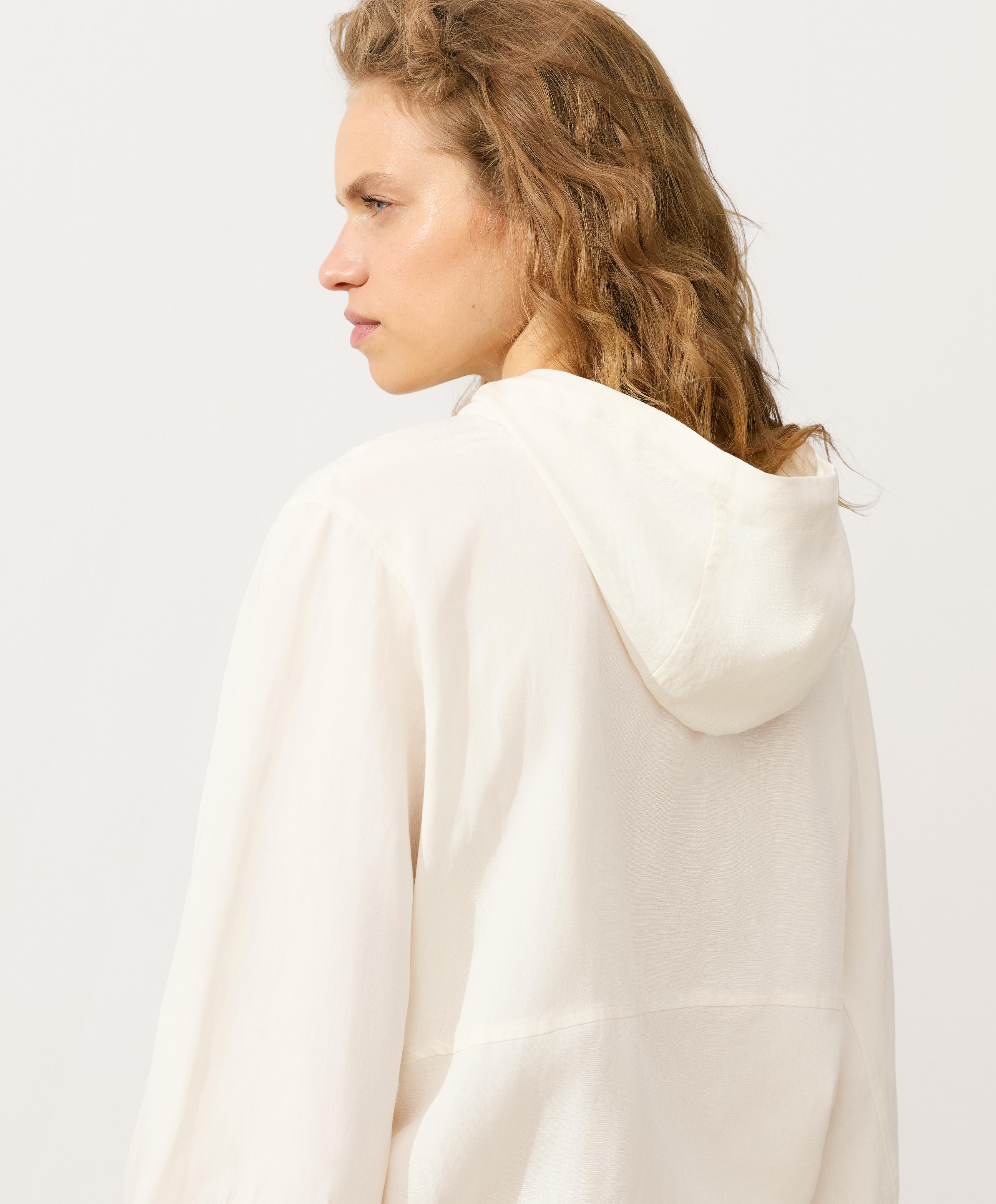 Half-zip sweatshirt with front pocket, lyocell and 24% linen blend — PALE ECRU