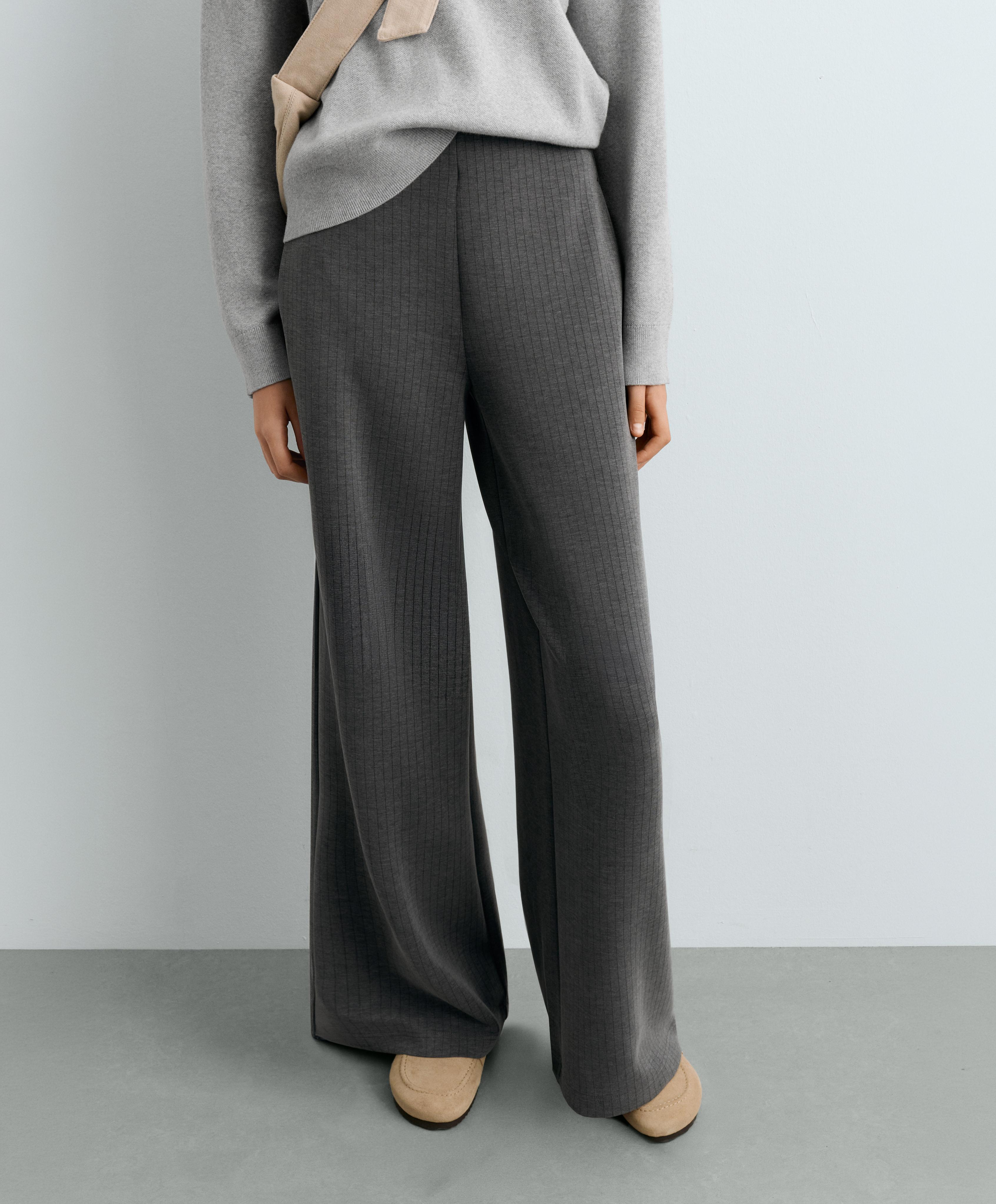 Super high-rise striped modal trousers — ASPHALT GREY
