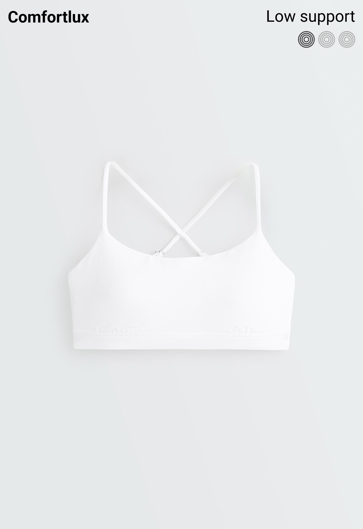 Low-support Comfortlux sports bra with crossover straps — WHITE 