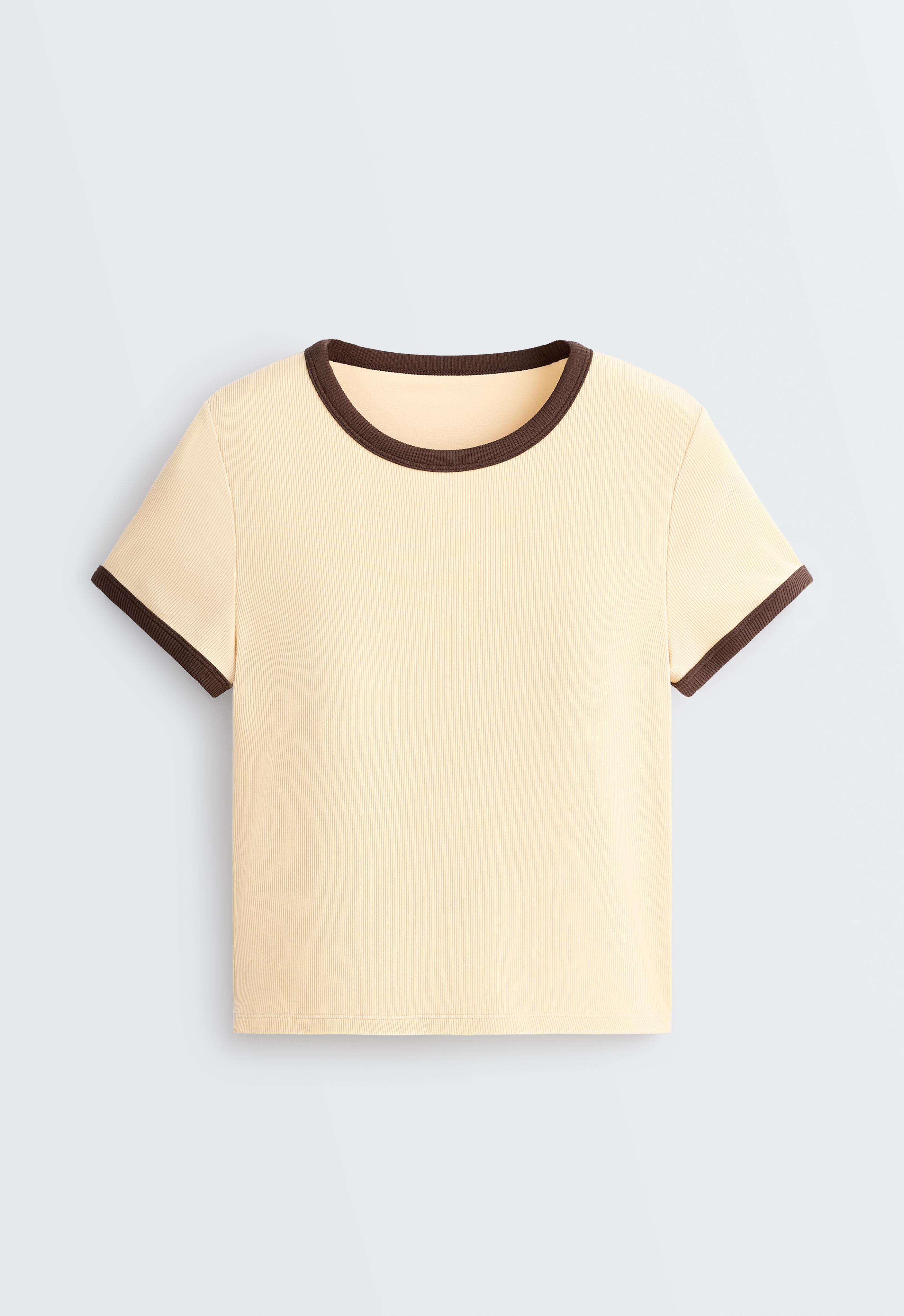 Contrast rib modal blend short-sleeved tank top — BUTTER YELLOW