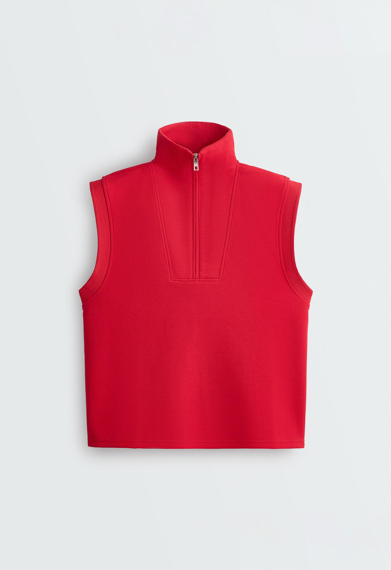 Cotton piqué sleeveless vest — BRIGHT RED