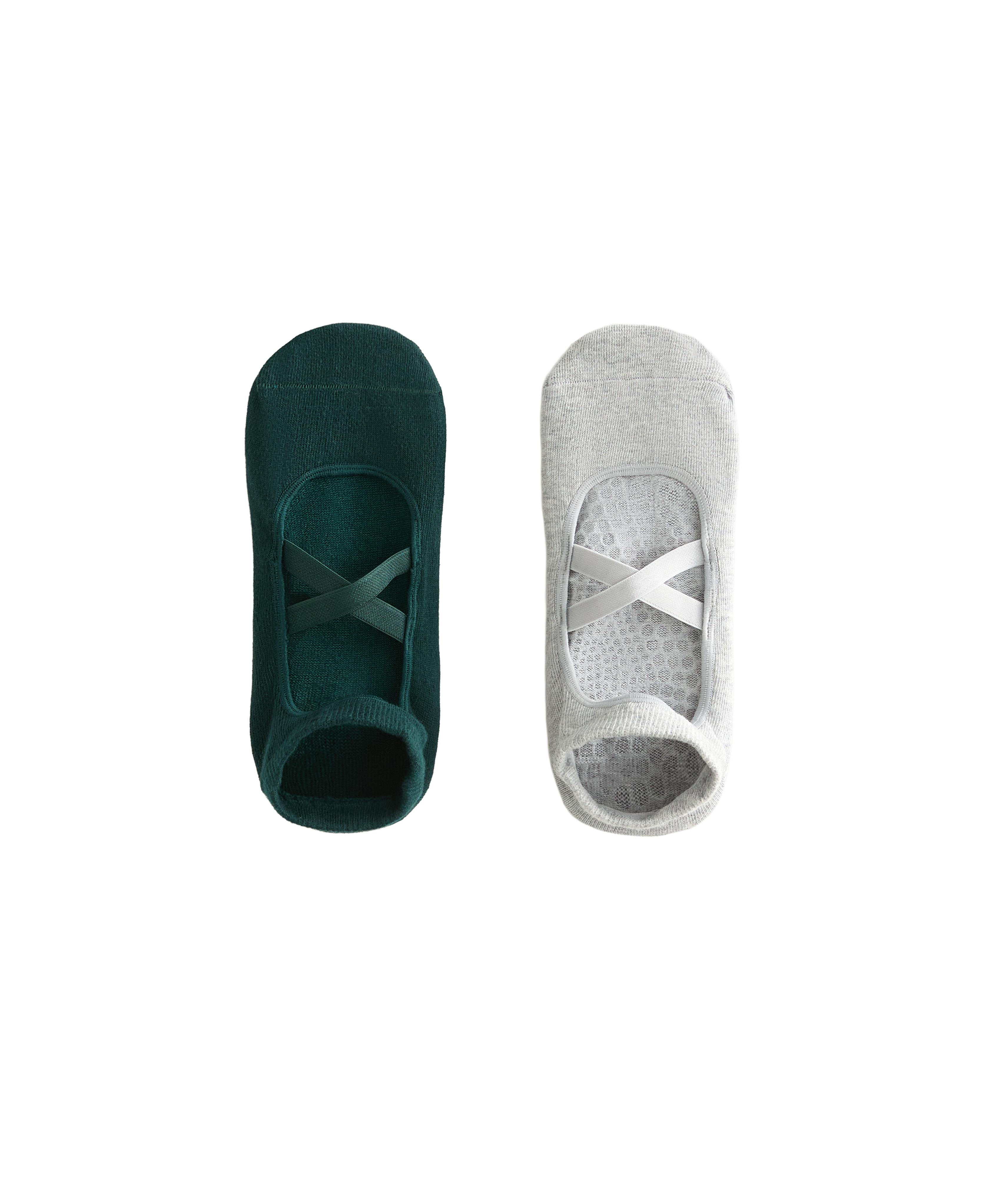 2 pairs of cotton blend yoga and Pilates socks with crossover straps — PETROL
