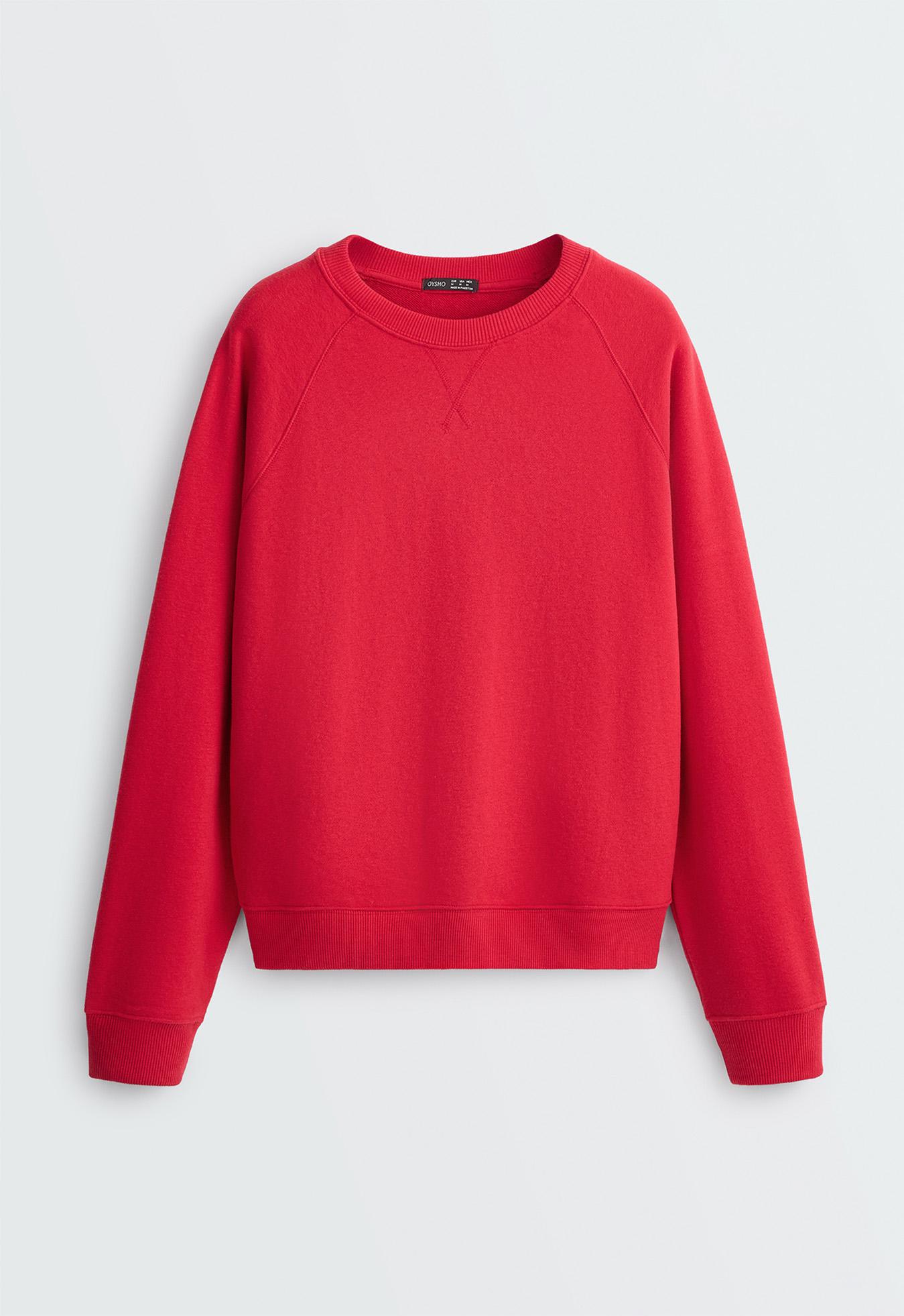 Cotton blend fleece round neck sweatshirt — STRAWBERRY