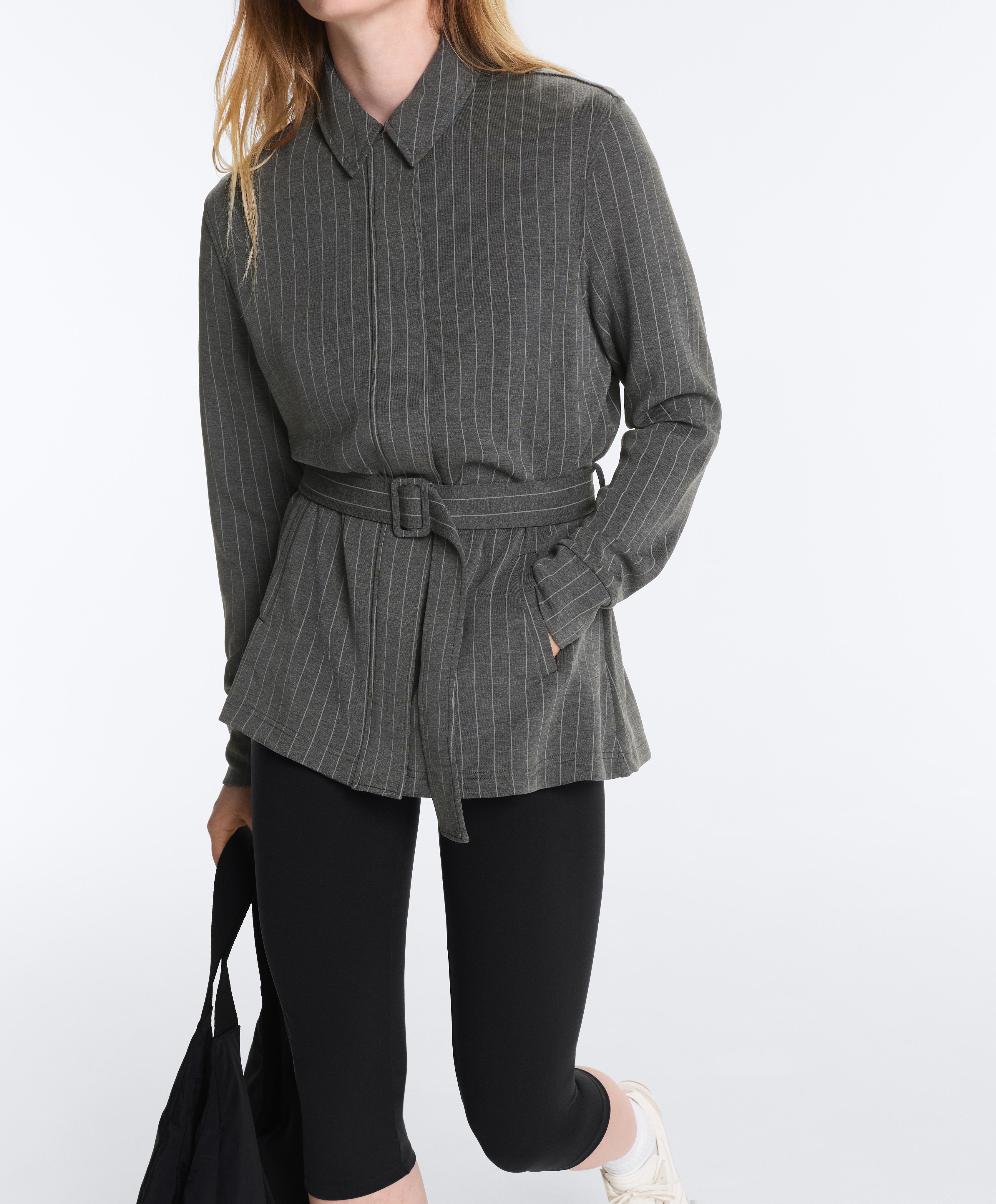 Long belted jacket with soft-touch modal
