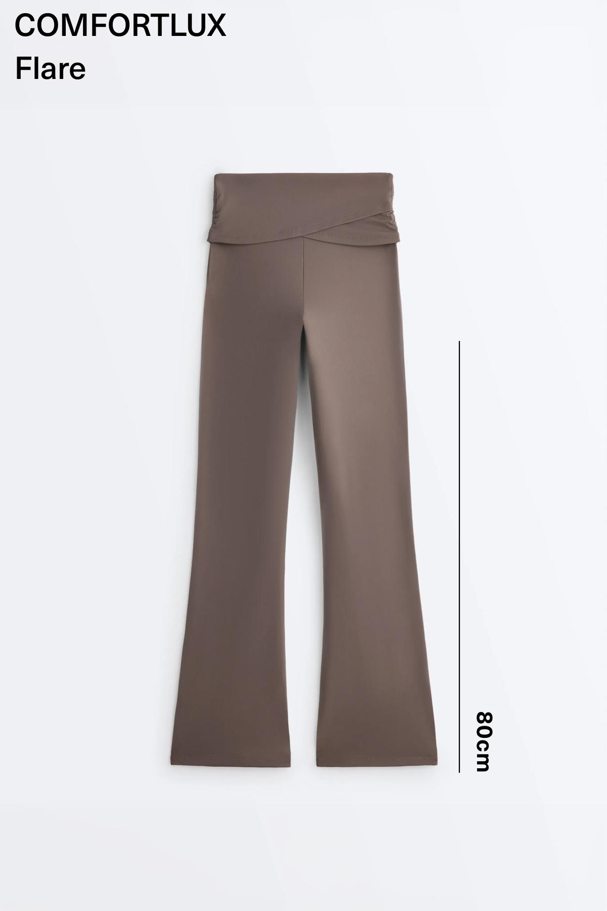 Draped waist Comfortlux high rise flare trousers — TAUPE-GREY