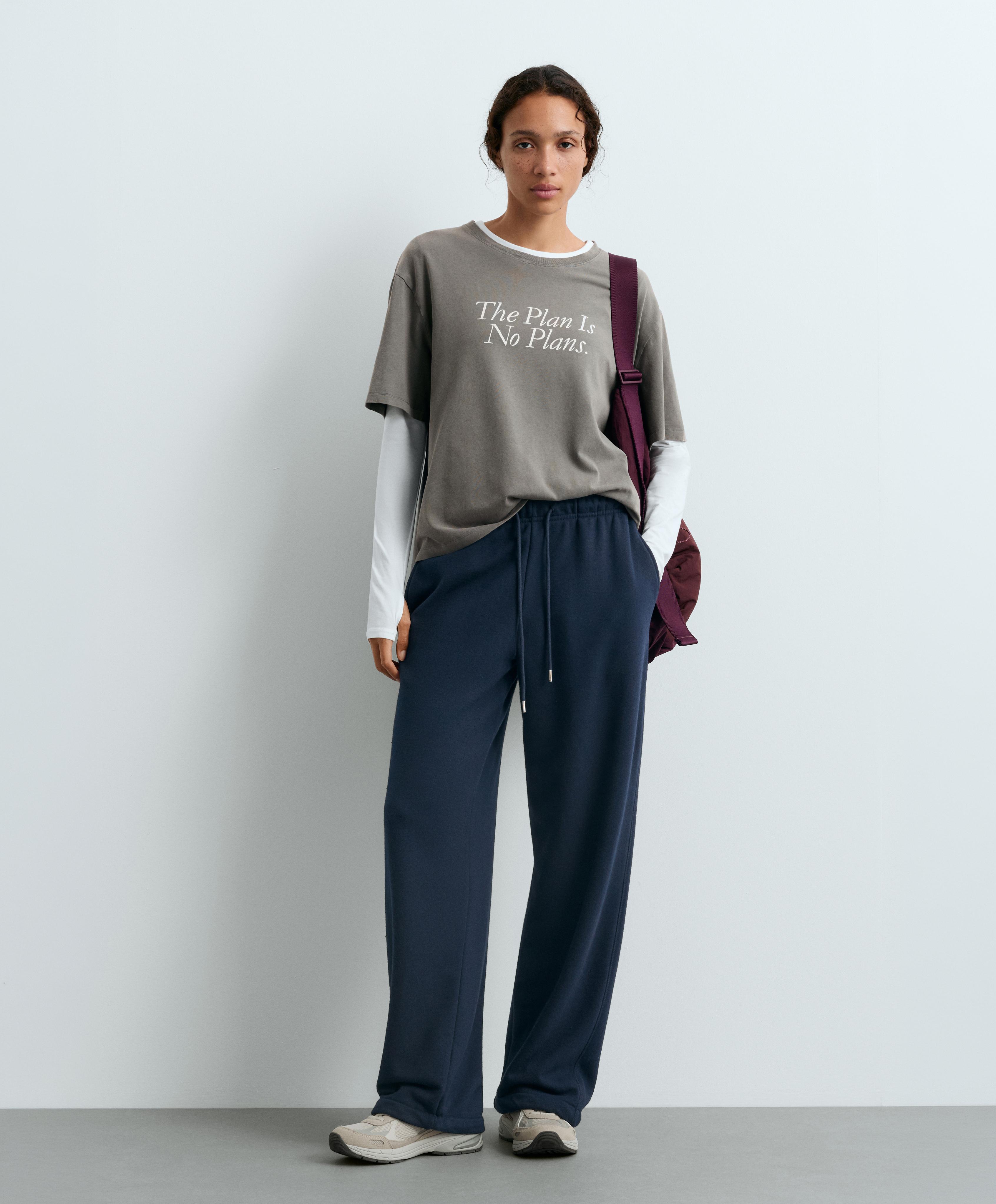 Boxy short-sleeved cotton blend T-shirt with slogan — CHARCOAL GREY
