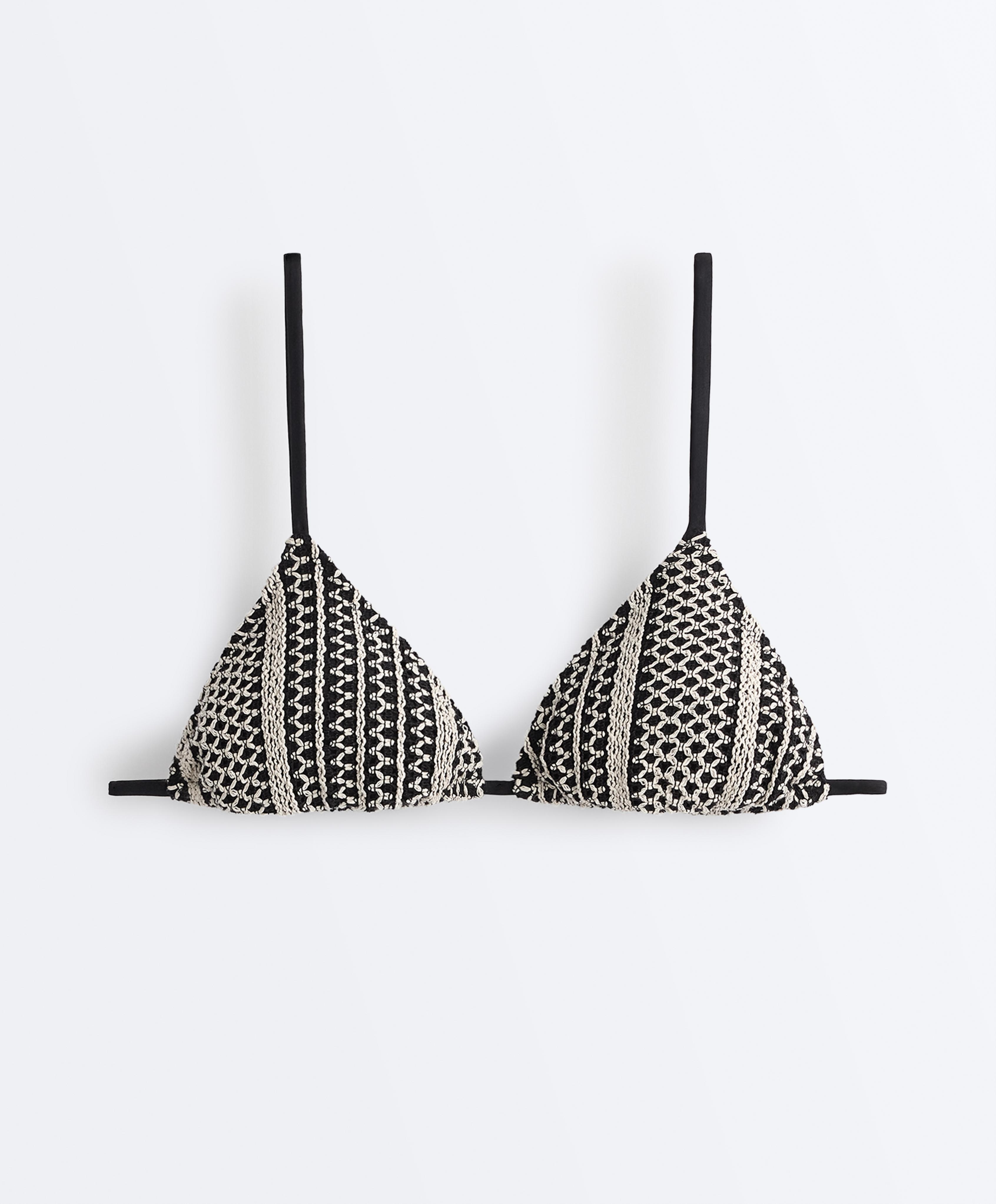Crochet triangle bikini top — BLACK