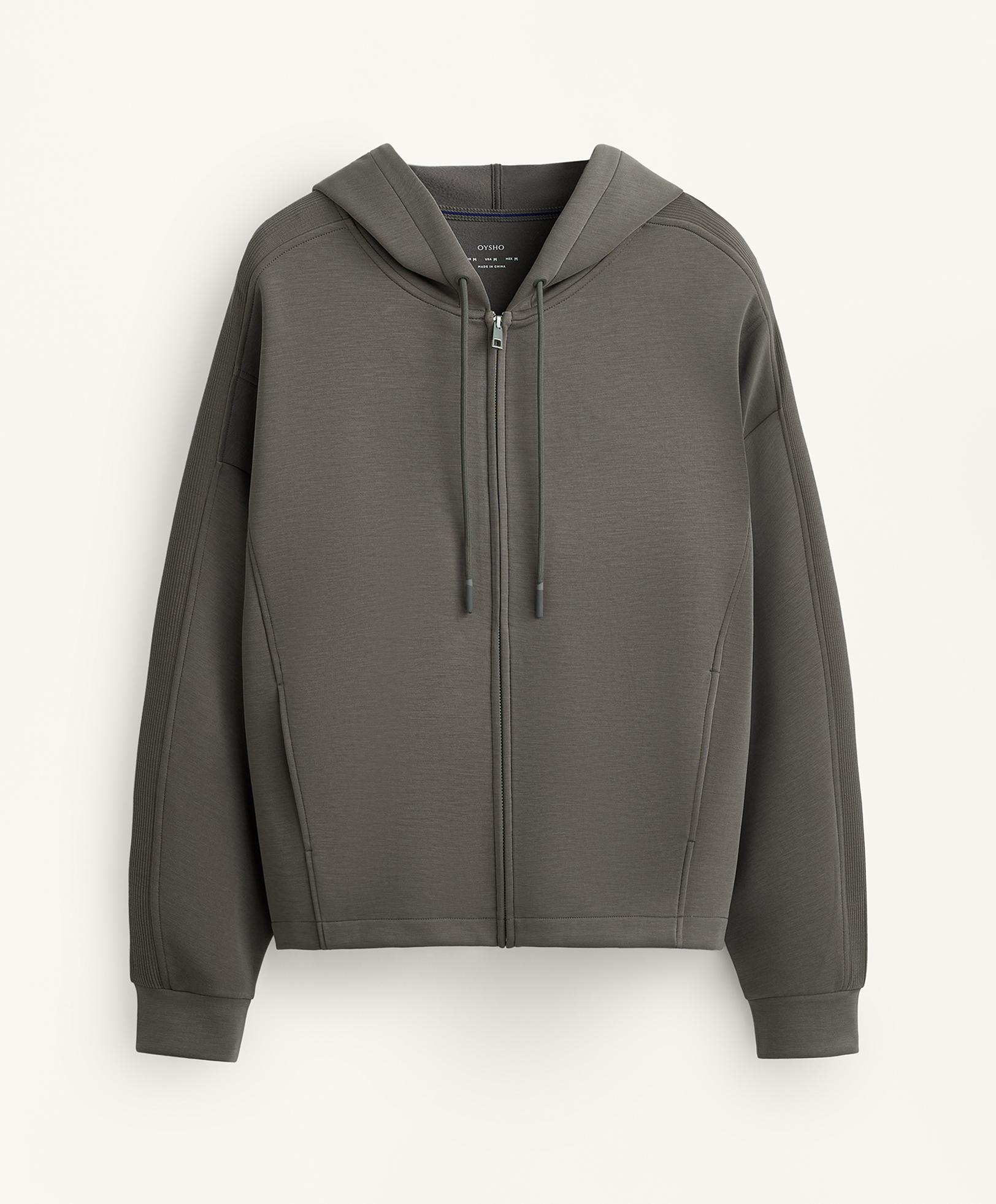 Hooded jacket with Rib details with Brushed modal — CHARCOAL GREY