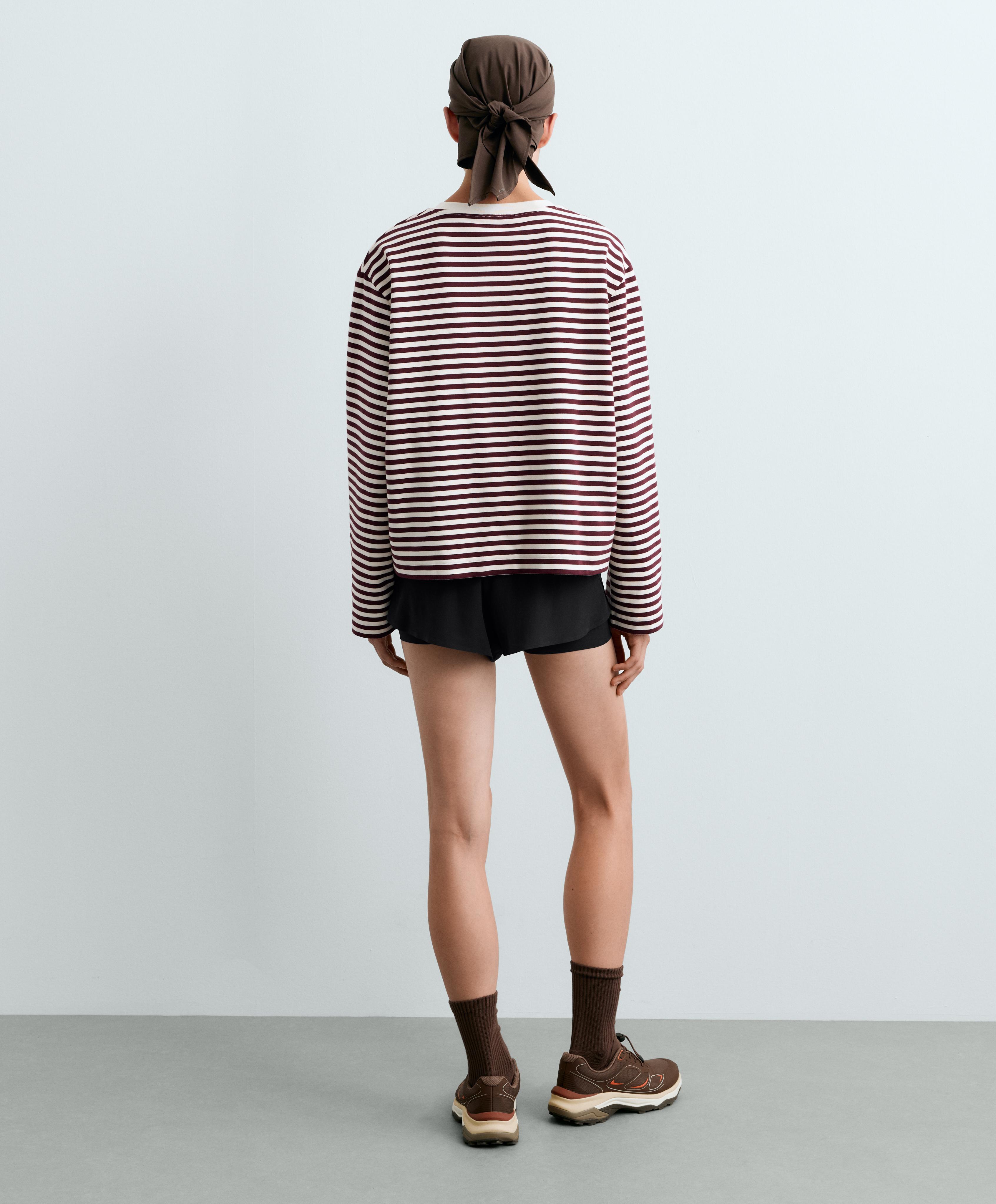 Boxy striped cotton blend long-sleeved T-shirt — PLUM