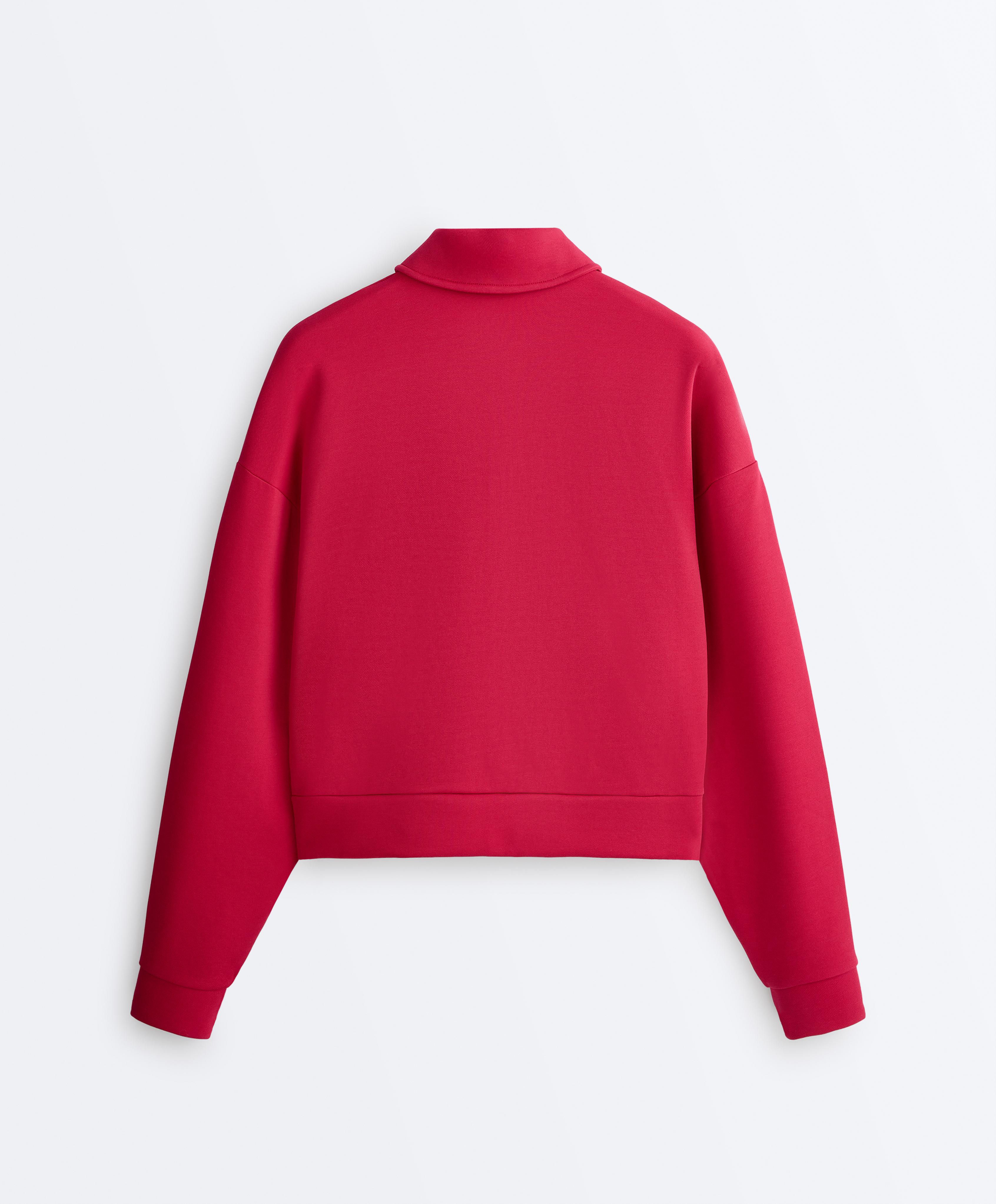 Polo collar piqué jacket with cotton — RED