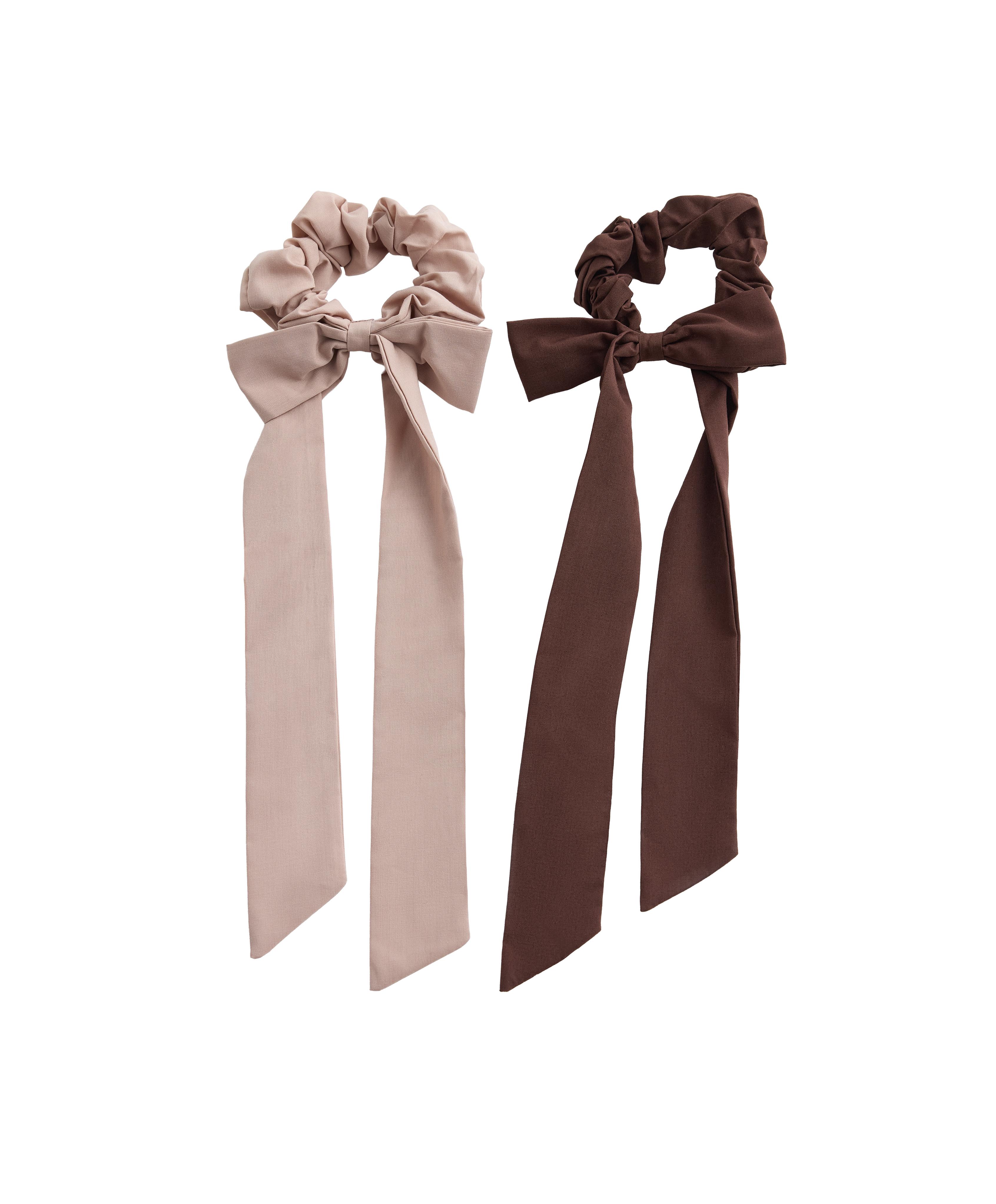 2 long bow hair scrunchies — TAN
