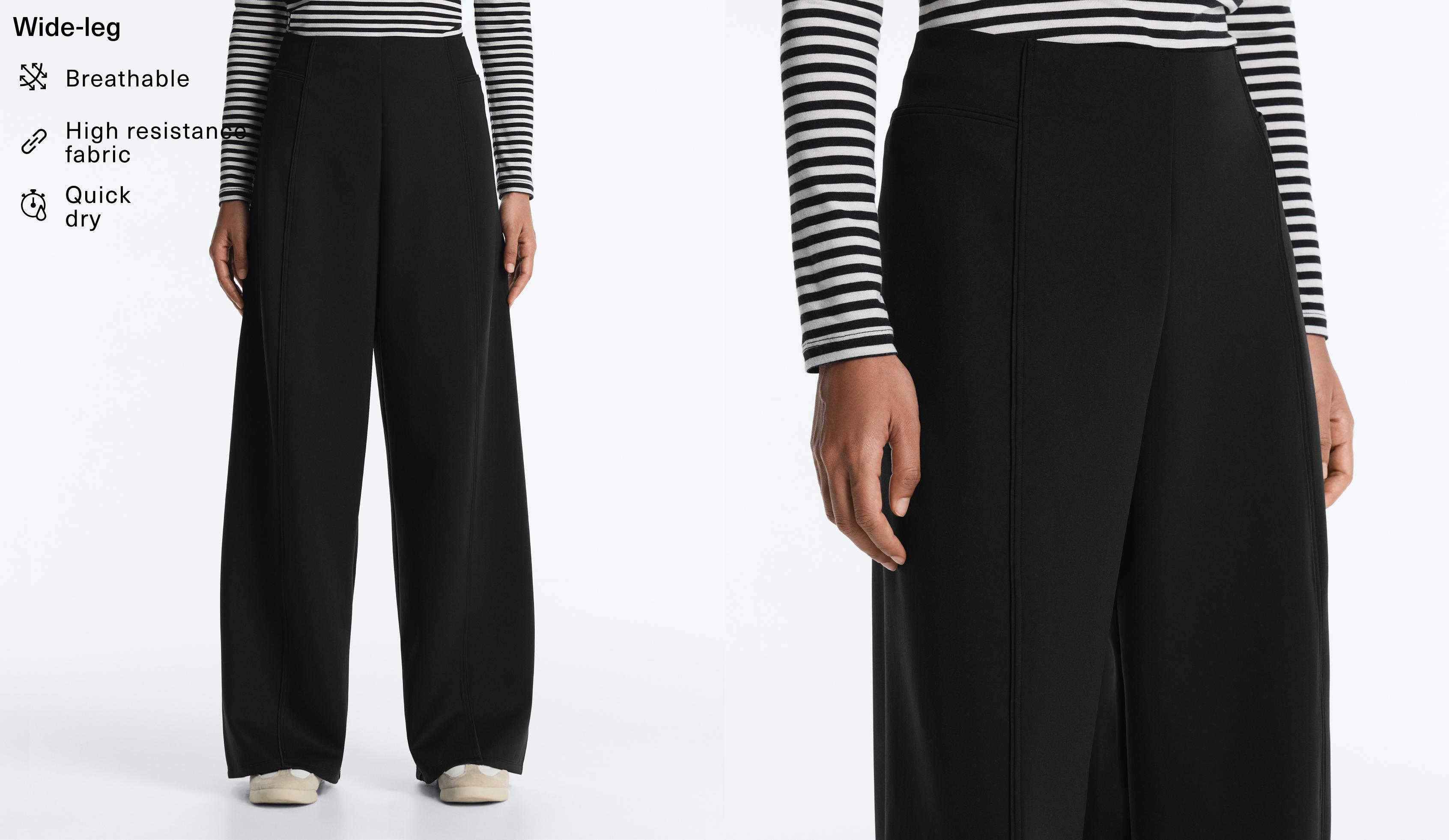Neoprene effect high rise wide-leg trousers — BLACK