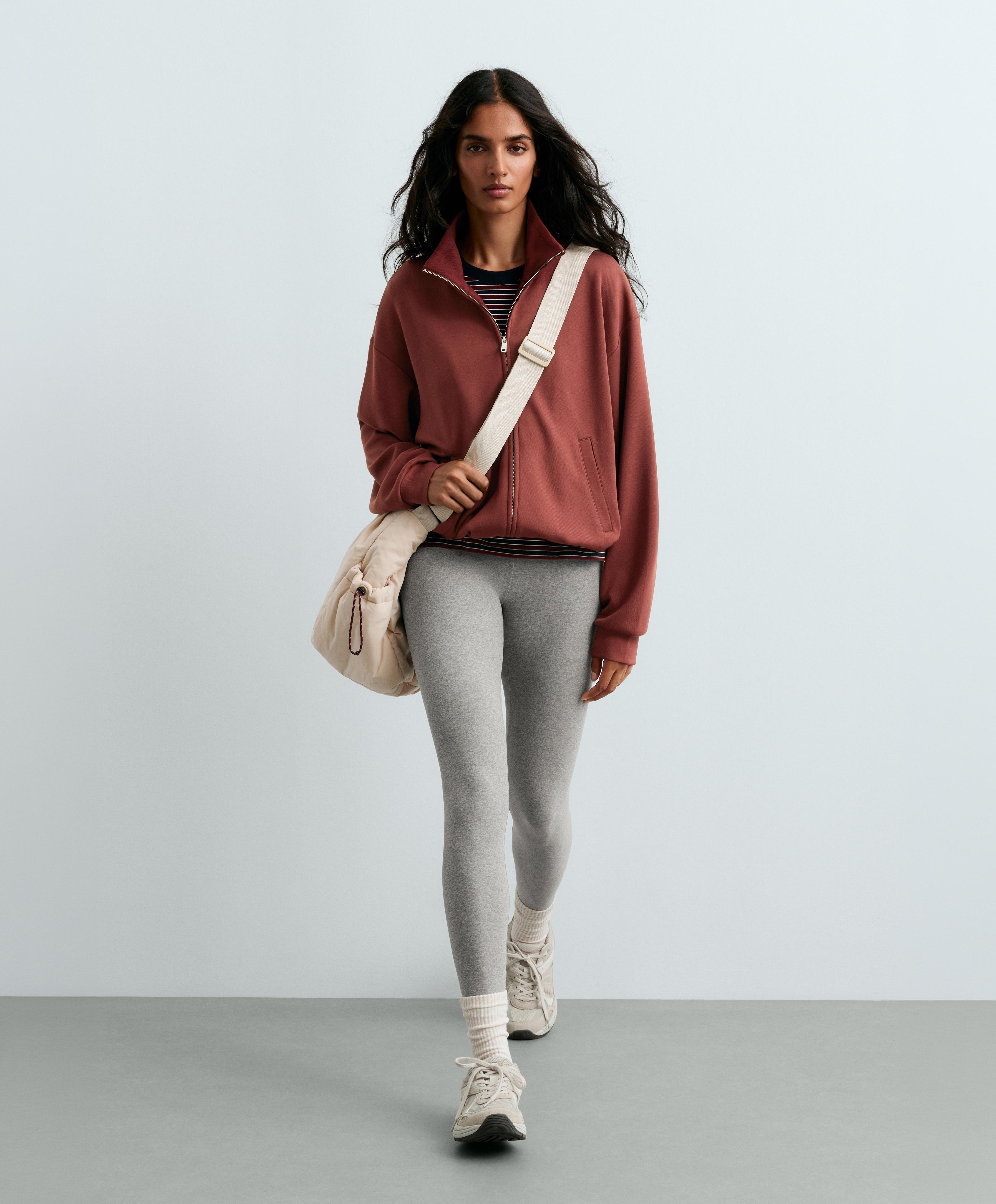High-neck zip-up jacket — DARK BRICK