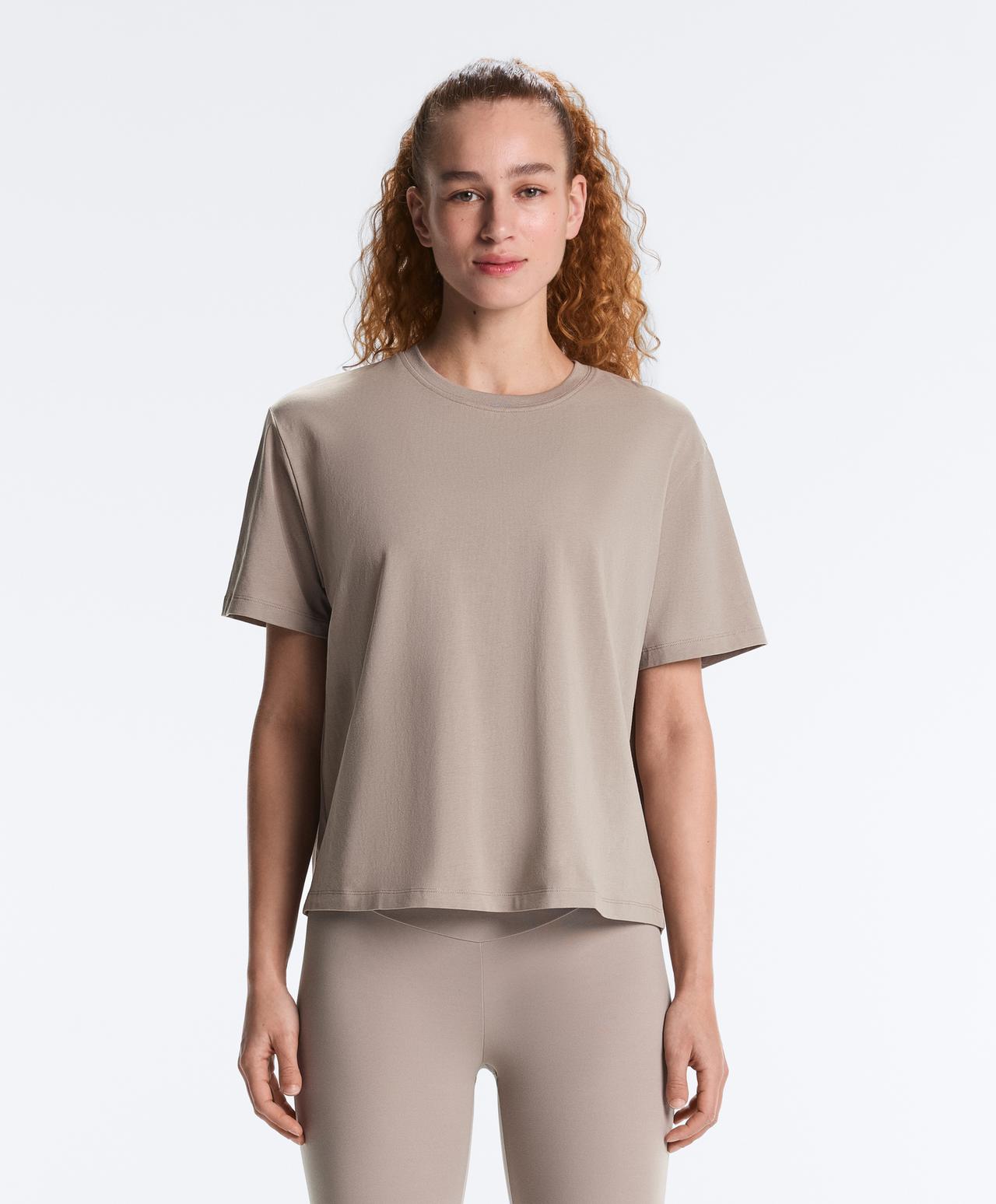 Boxy short-sleeved cotton blend T-shirt — PALE TAUPE