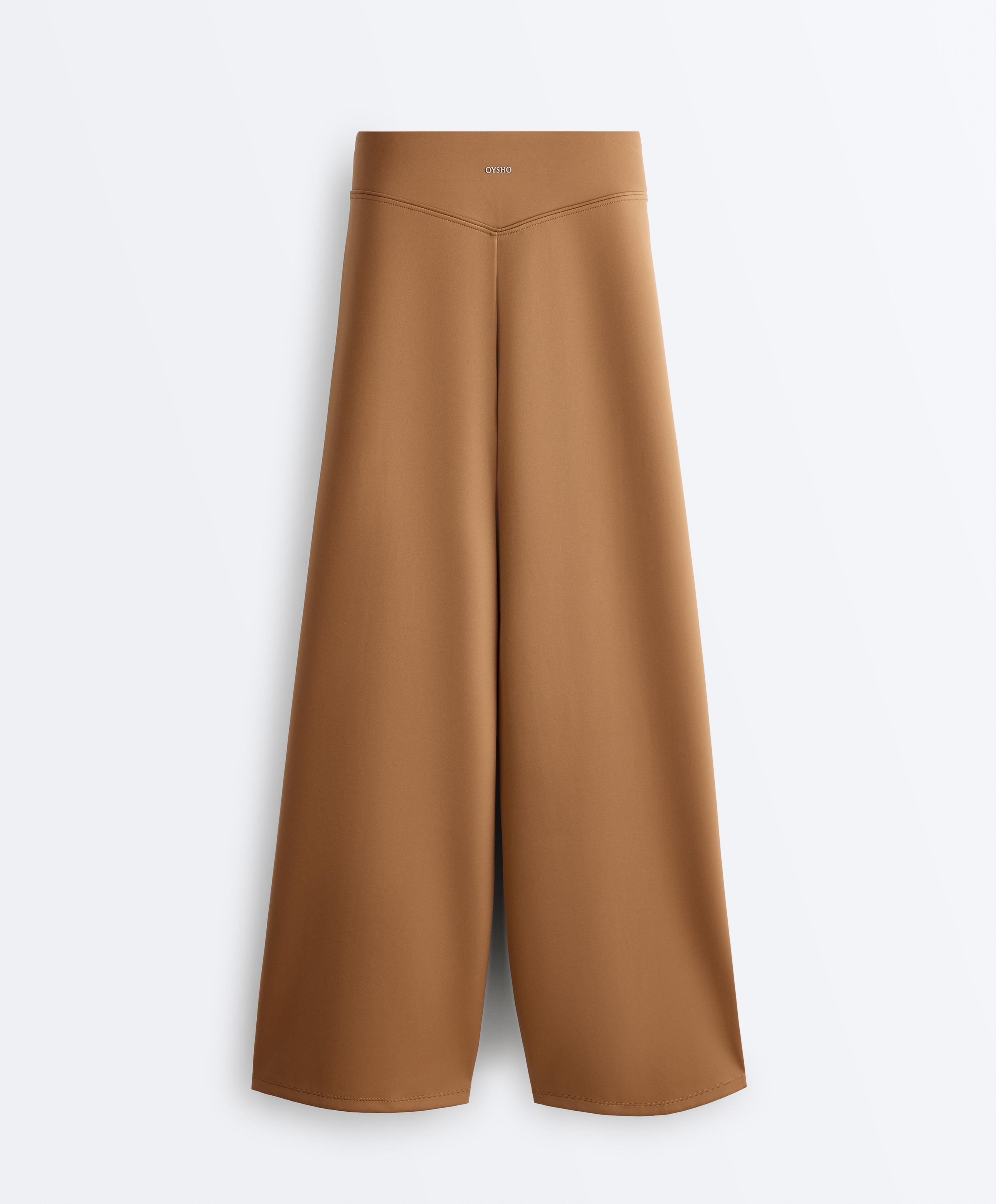 Neoprene effect high rise wide-leg trousers — PALE BROWN