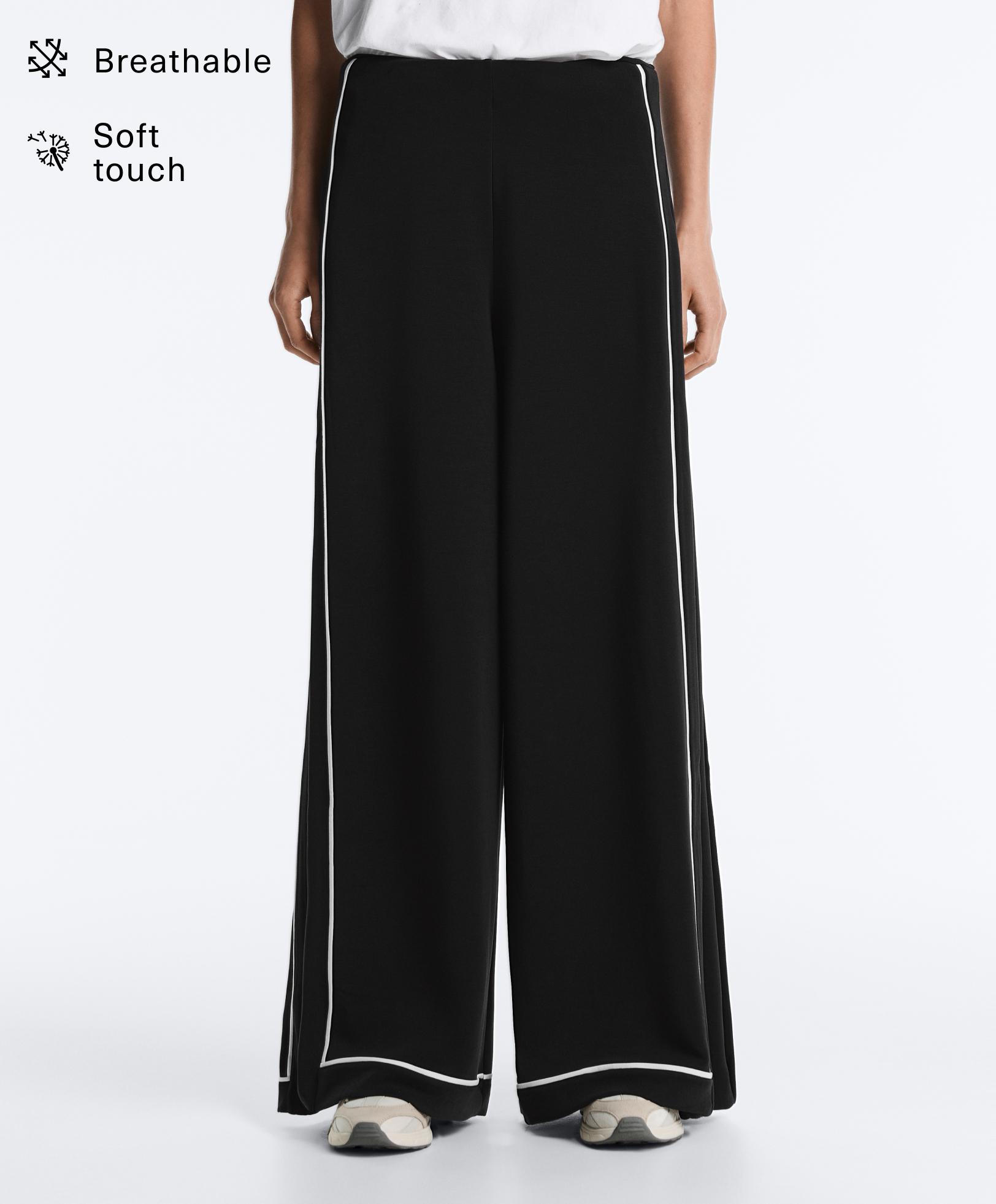 Soft-touch modal wide-leg trousers with contrast piping