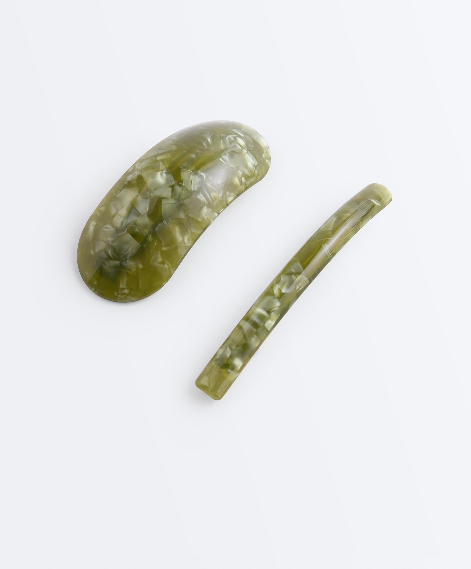 2 faux-tortoiseshell hair slides — KHAKI-GREY