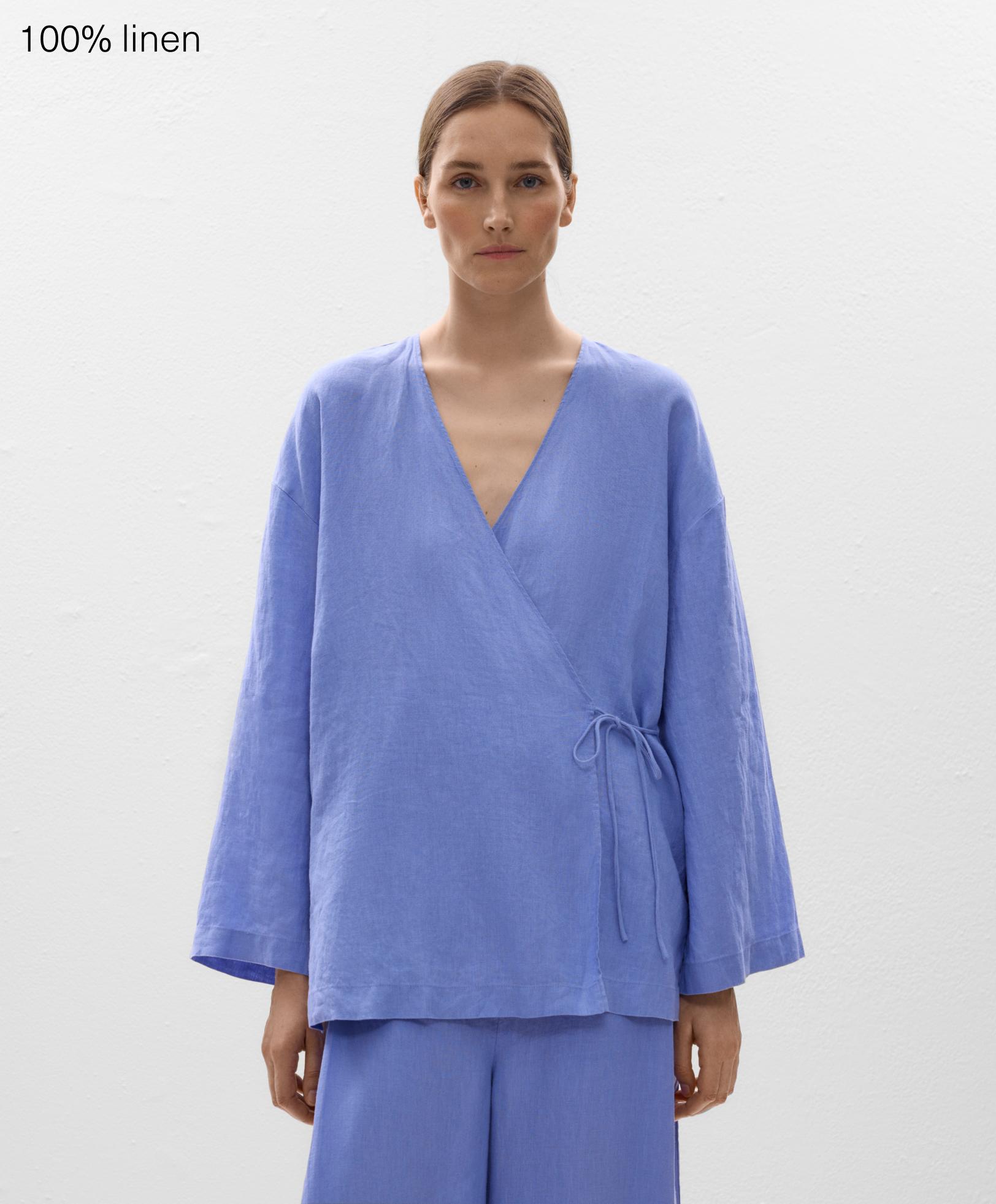 100% linen kimono shirt with tie - Sale