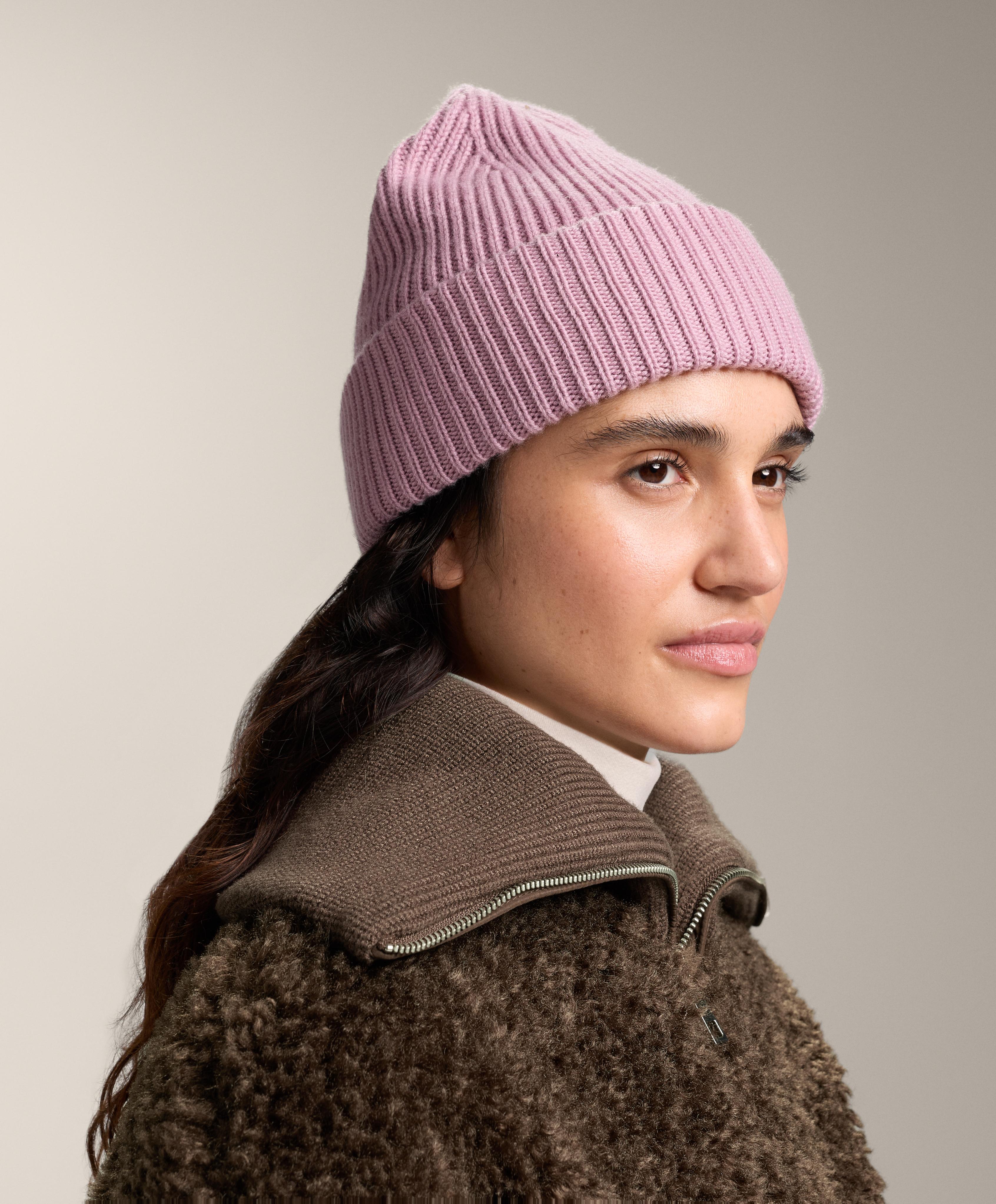 Wool blend knit pompom hat — MID DUSTY PINK