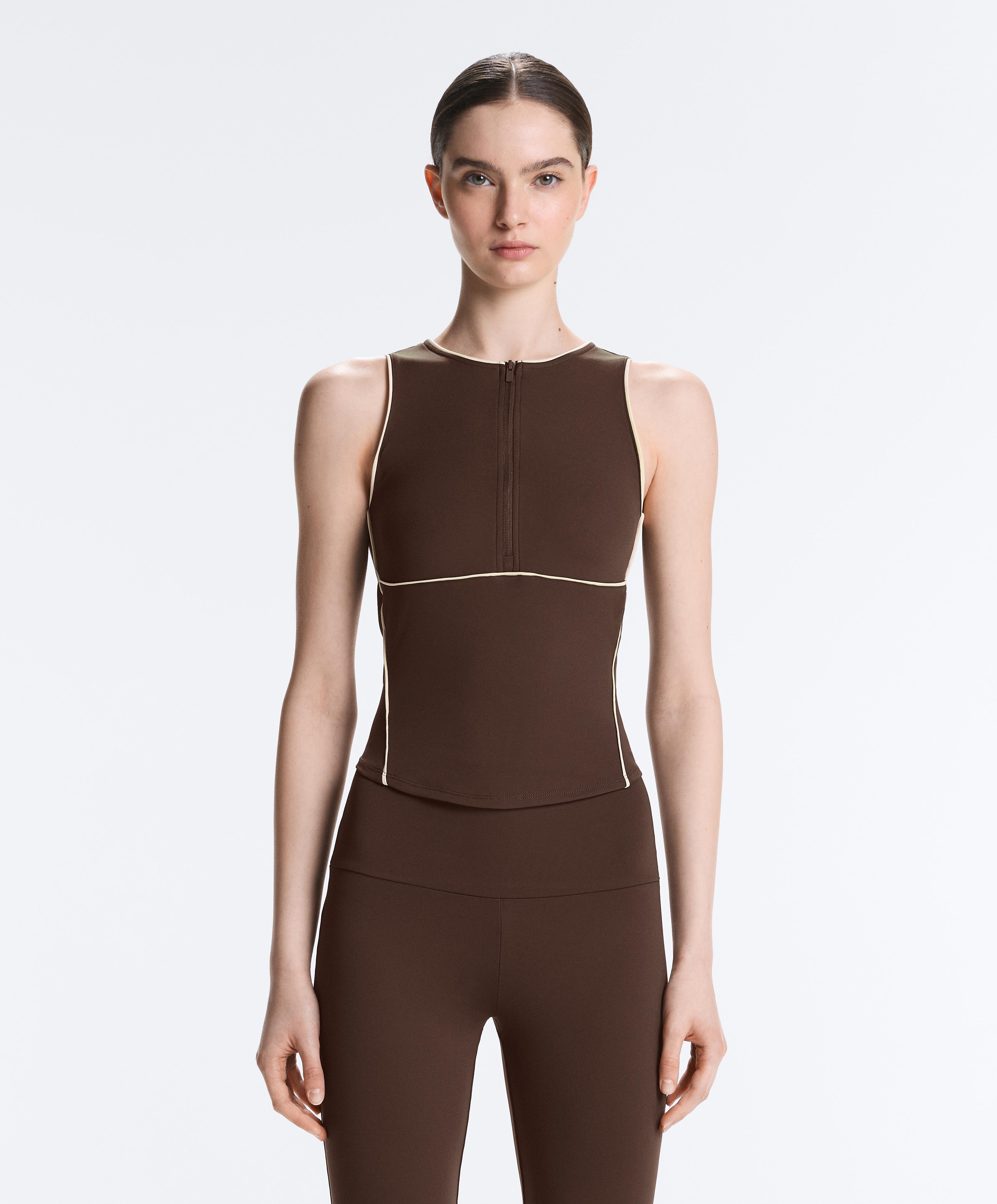 Half-zip sleeveless top — BROWN