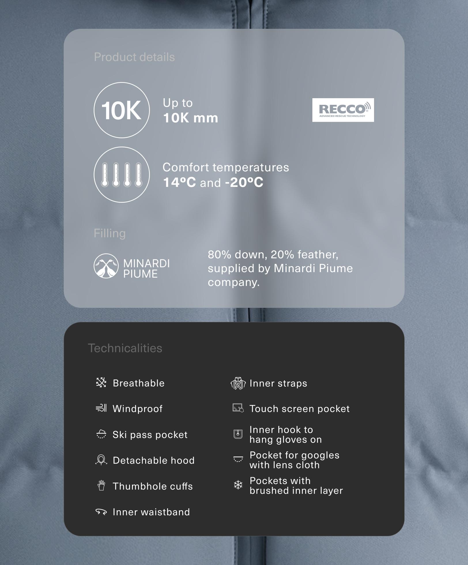 Коротка легка пухова куртка MINARDI PIUME SKI, водонепроникна