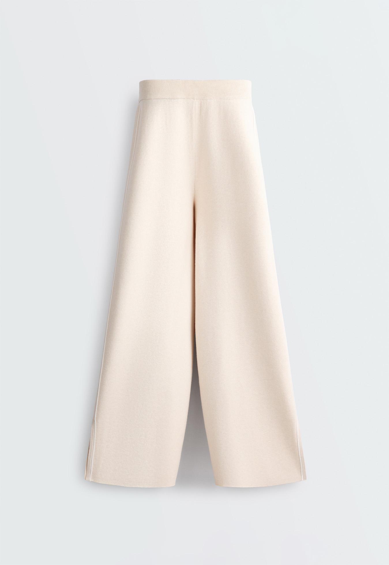 Wide-leg contrast piping trousers — ECRU