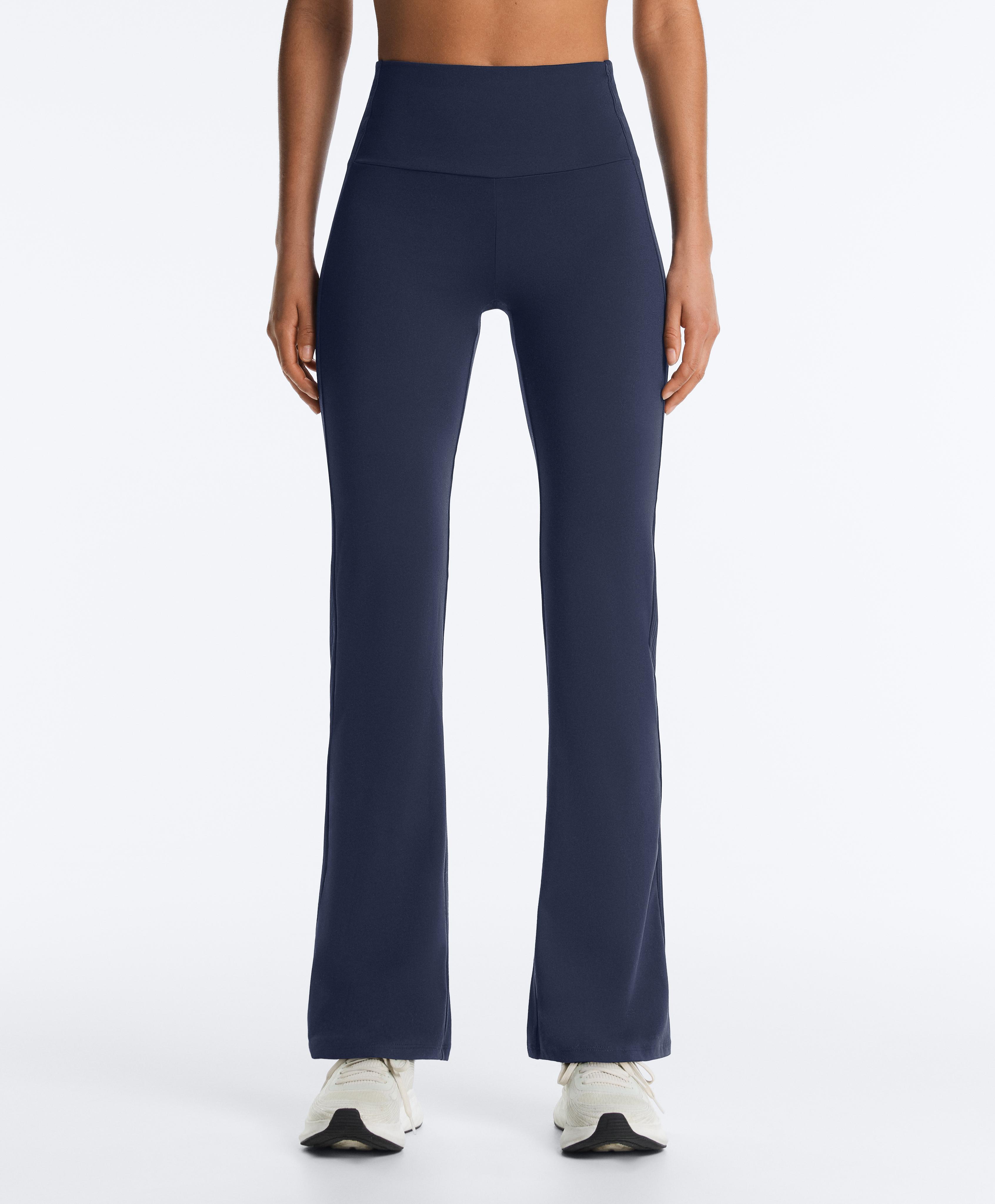 High-rise Comfortlux rib flare trousers — NAVY BLUE