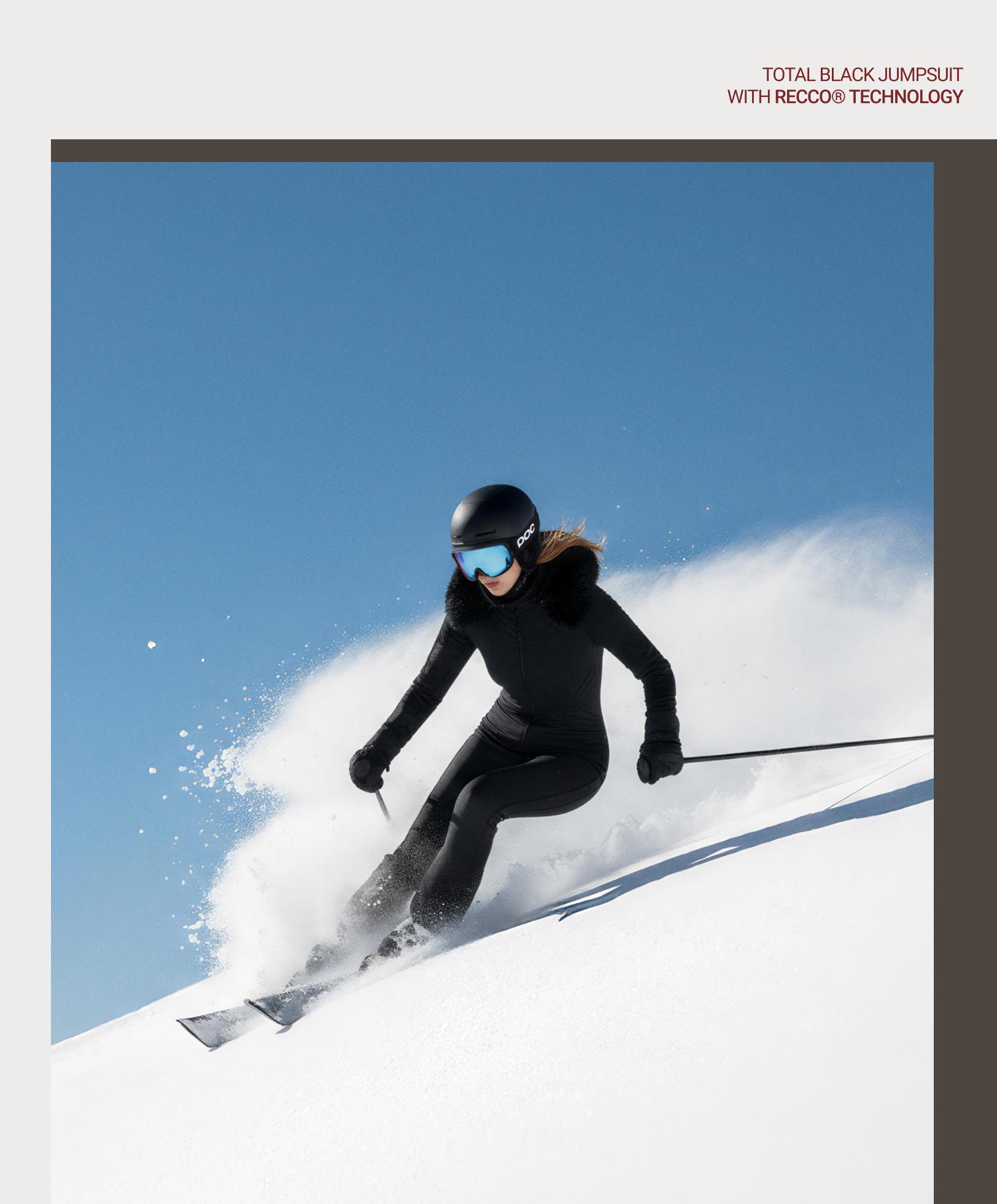 Water-resistant fitted stretch SKI jumpsuit — BLACK