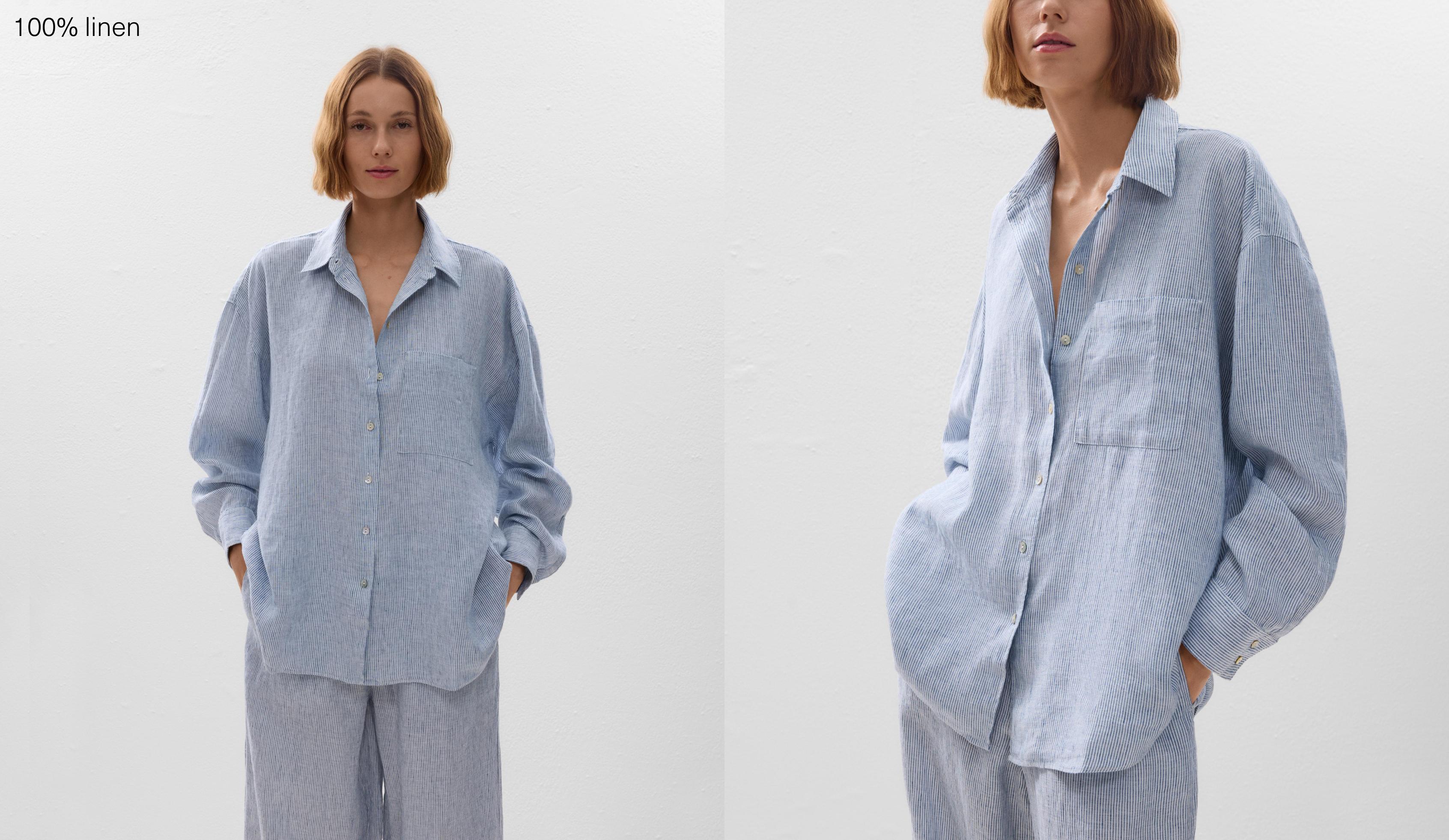 Çizgili, %100 keten, relaxed fit gömlek Çizgili, %100 keten, relaxed fit gömlek