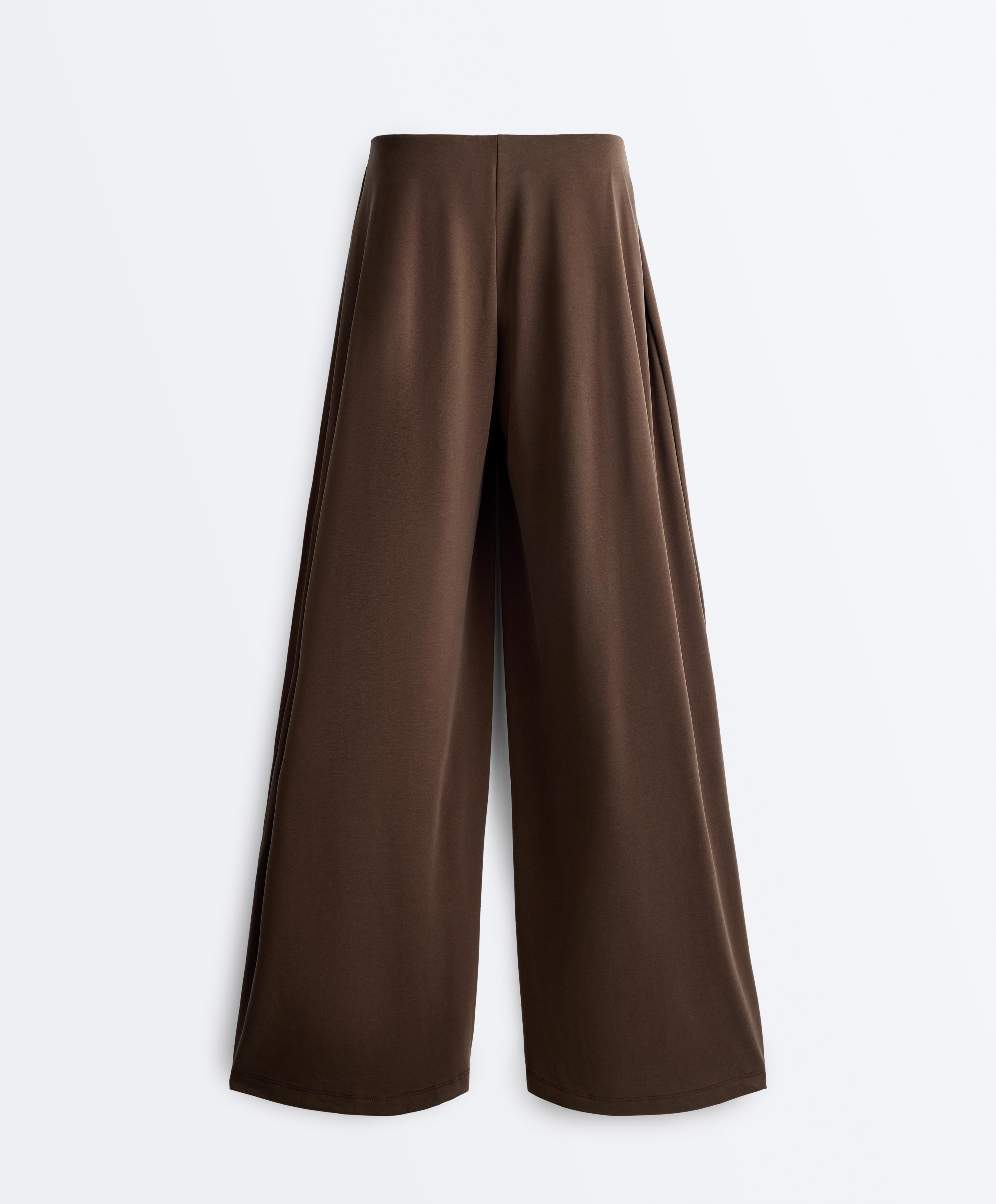 Modal blend straight-leg trousers with side pleat — DARK BROWN