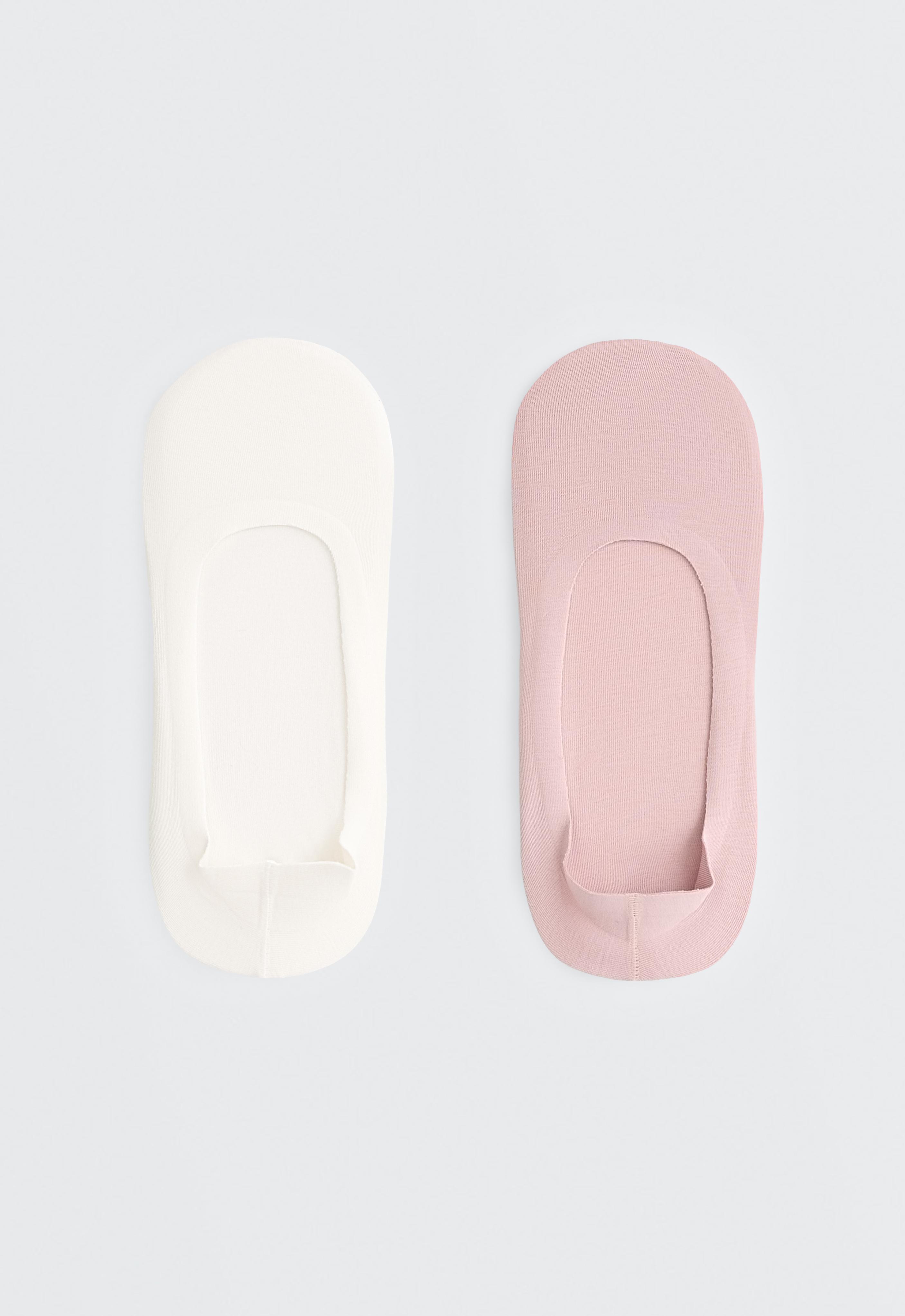 2 pairs of medium cut ribbed cotton blend invisible socks — PALE PINK