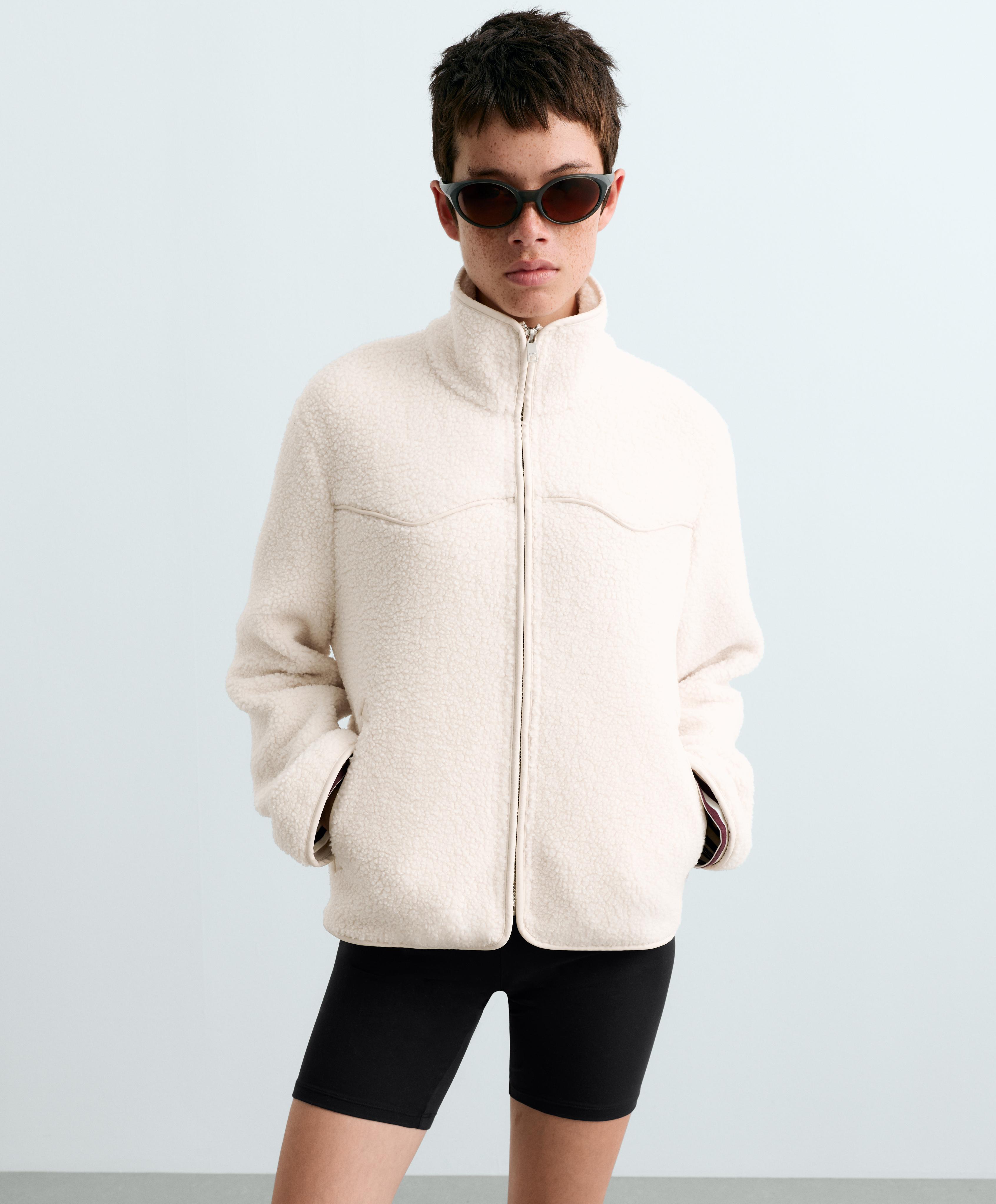 Piping faux-shearling jacket — ECRU