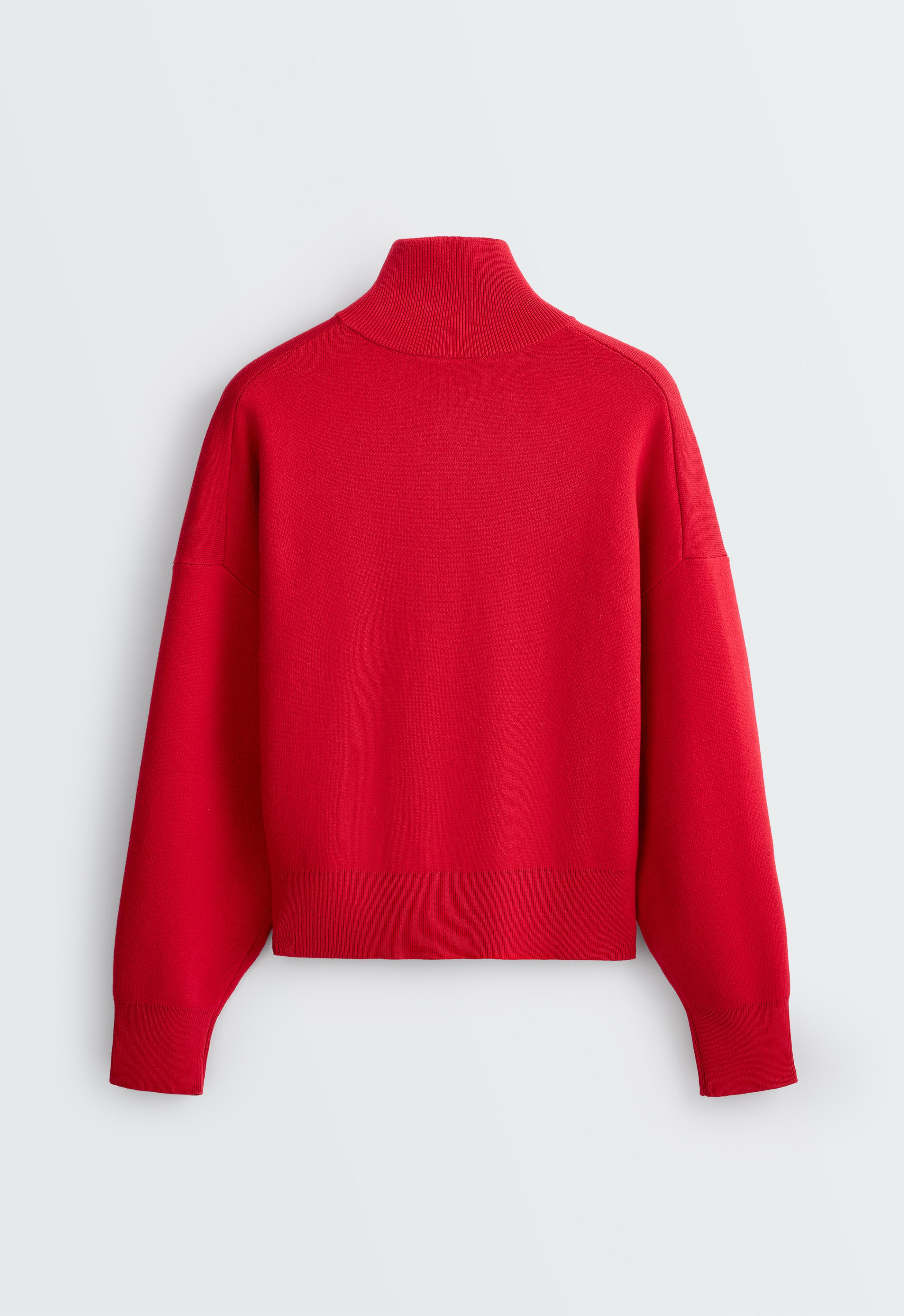 Cotton-blend half-zip knit jumper — STRAWBERRY