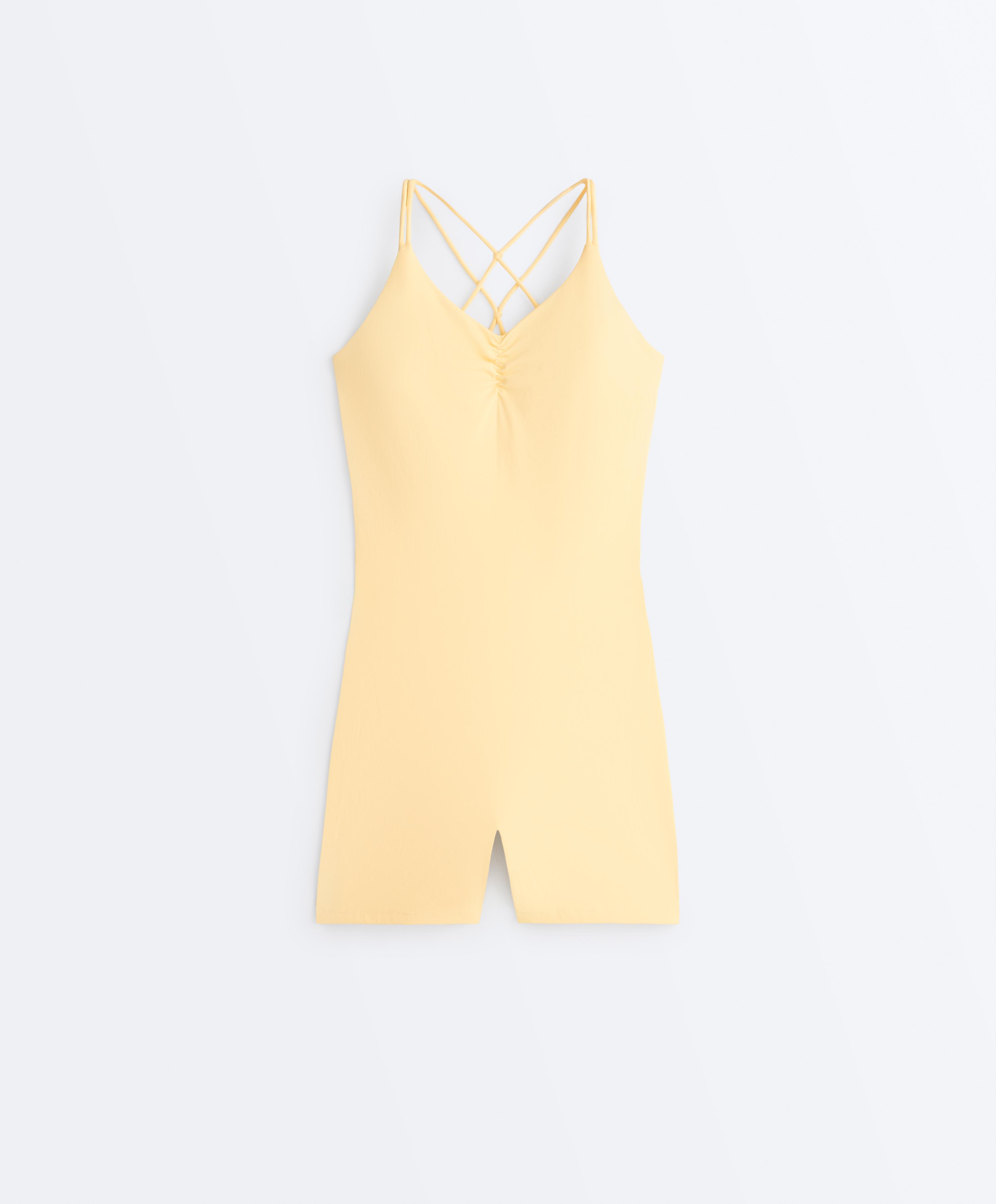 Comfortlux short jumpsuit with knot detail — PALE YELLOW