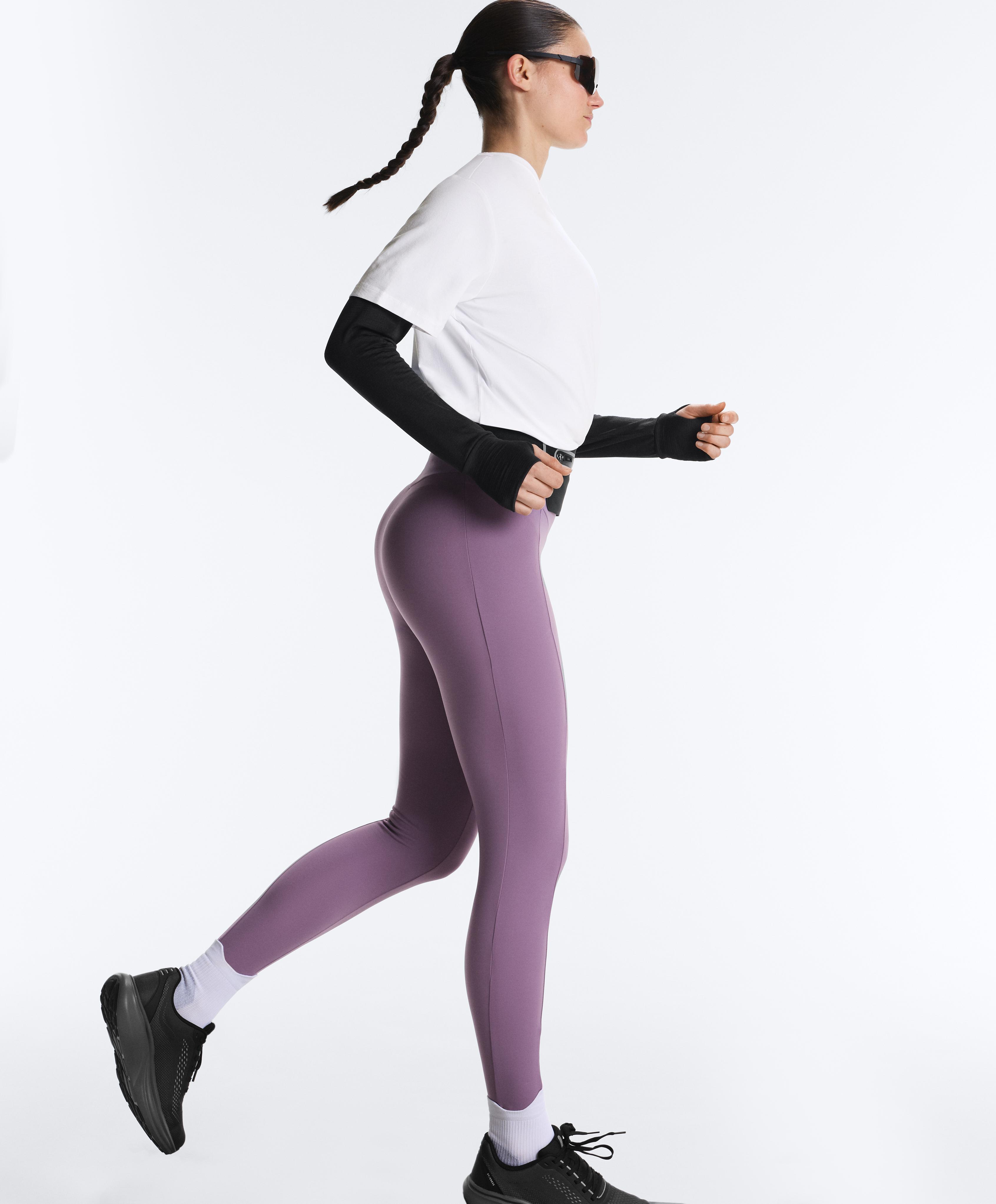 Compressive high-waisted pocket ankle-length leggings — DUSTY VIOLET