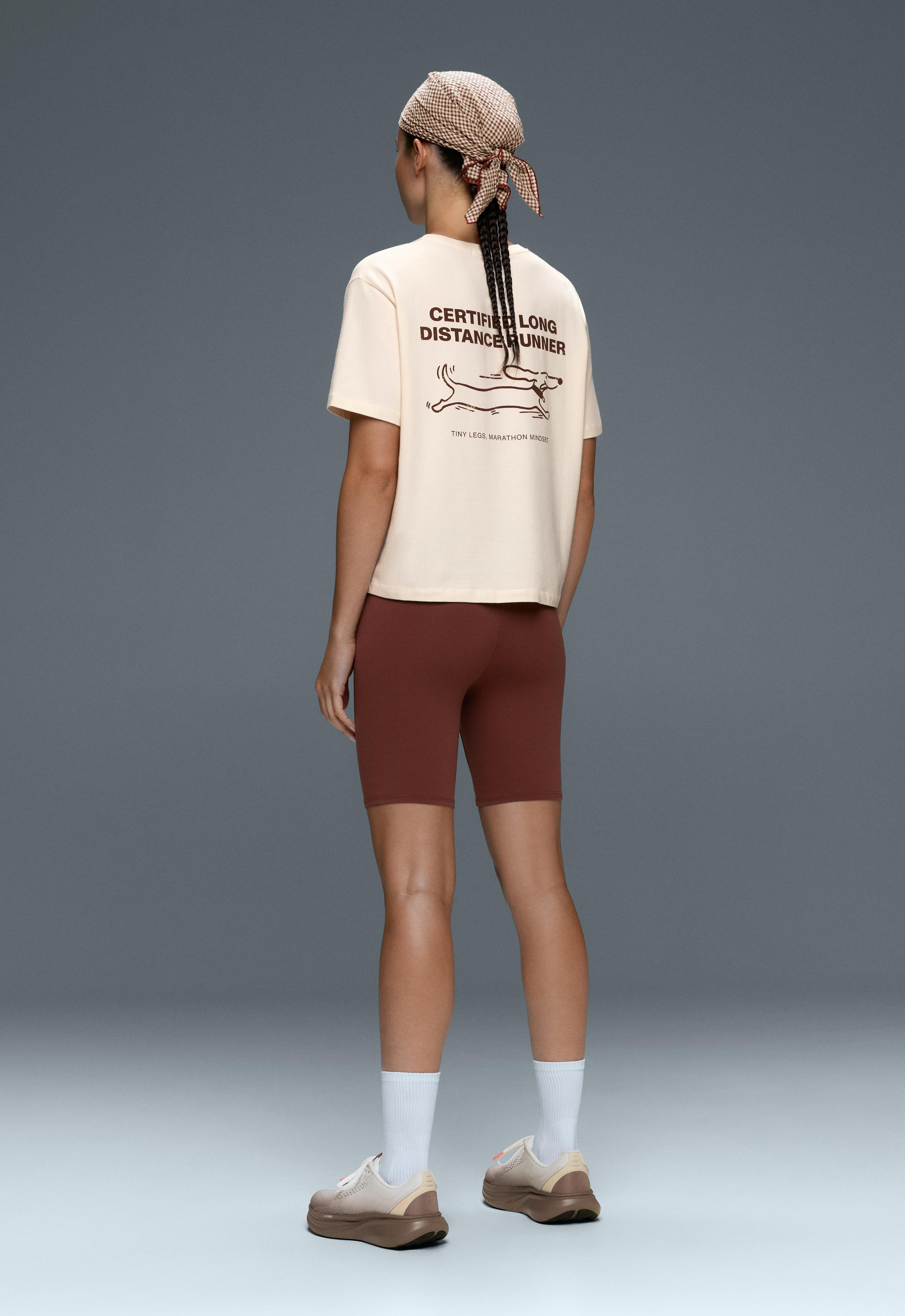 Boxy cotton blend short-sleeved T-shirt with print — ECRU